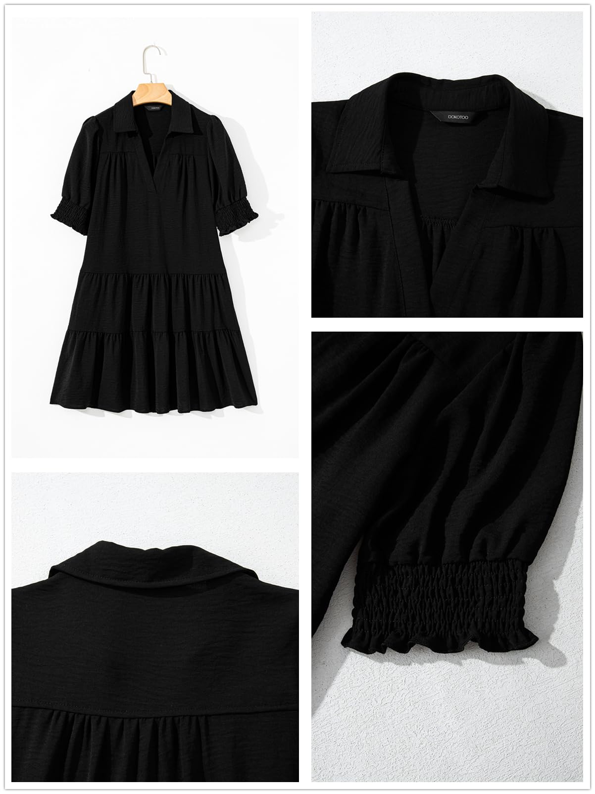 Foto 6 pulgar | Vestido Dokotoo Con Cuello En V Y Cuello En V, Manga Media, Verano, Negro - Venta Internacional.