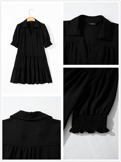 Foto 5 | Vestido Dokotoo Con Cuello En V Y Cuello En V, Manga Media, Verano, Negro - Venta Internacional.