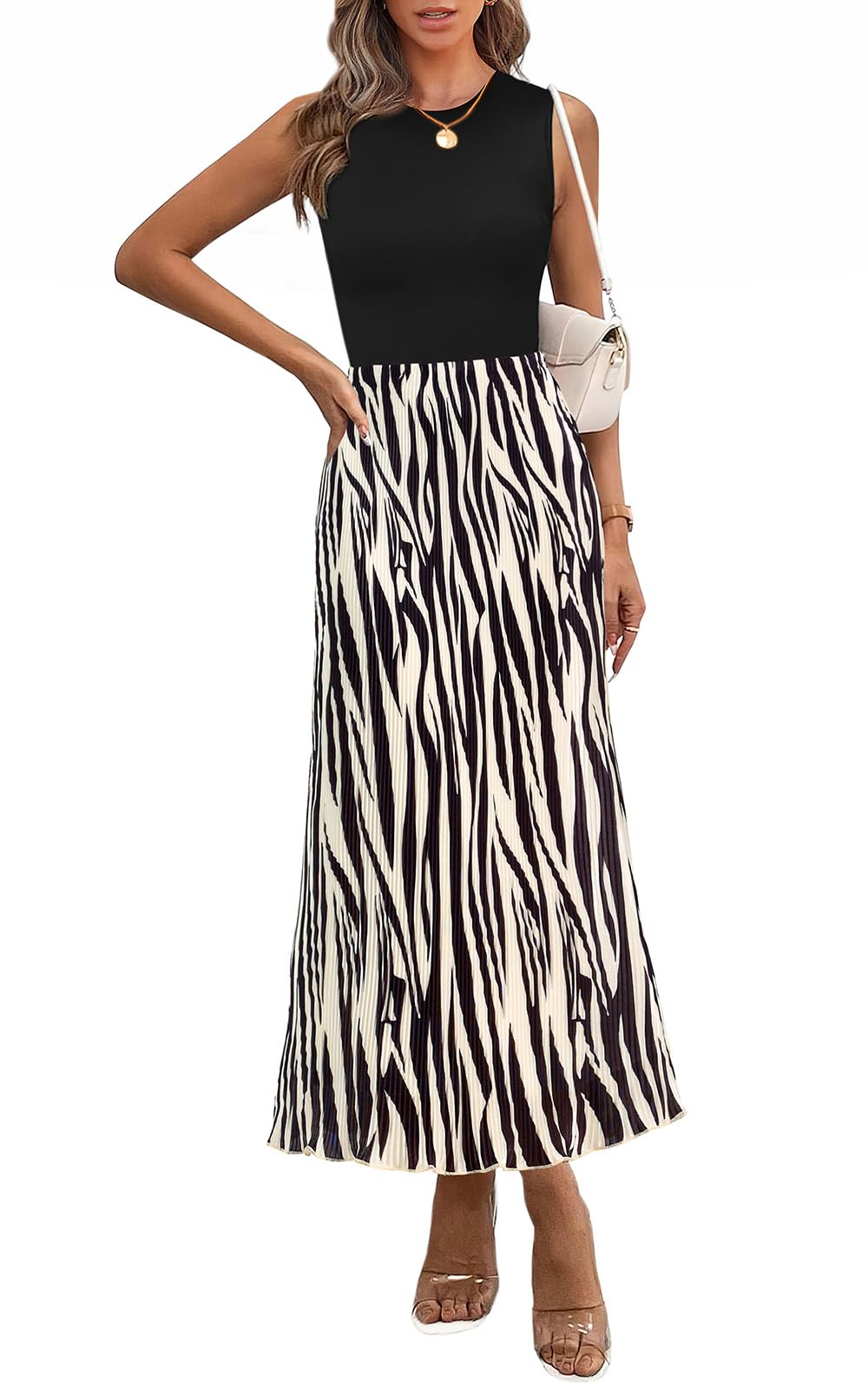 Vestido De Verano Prettygarden 2025 A Media Pierna Plisada Con Estampado Gráfico - Venta Internacional.