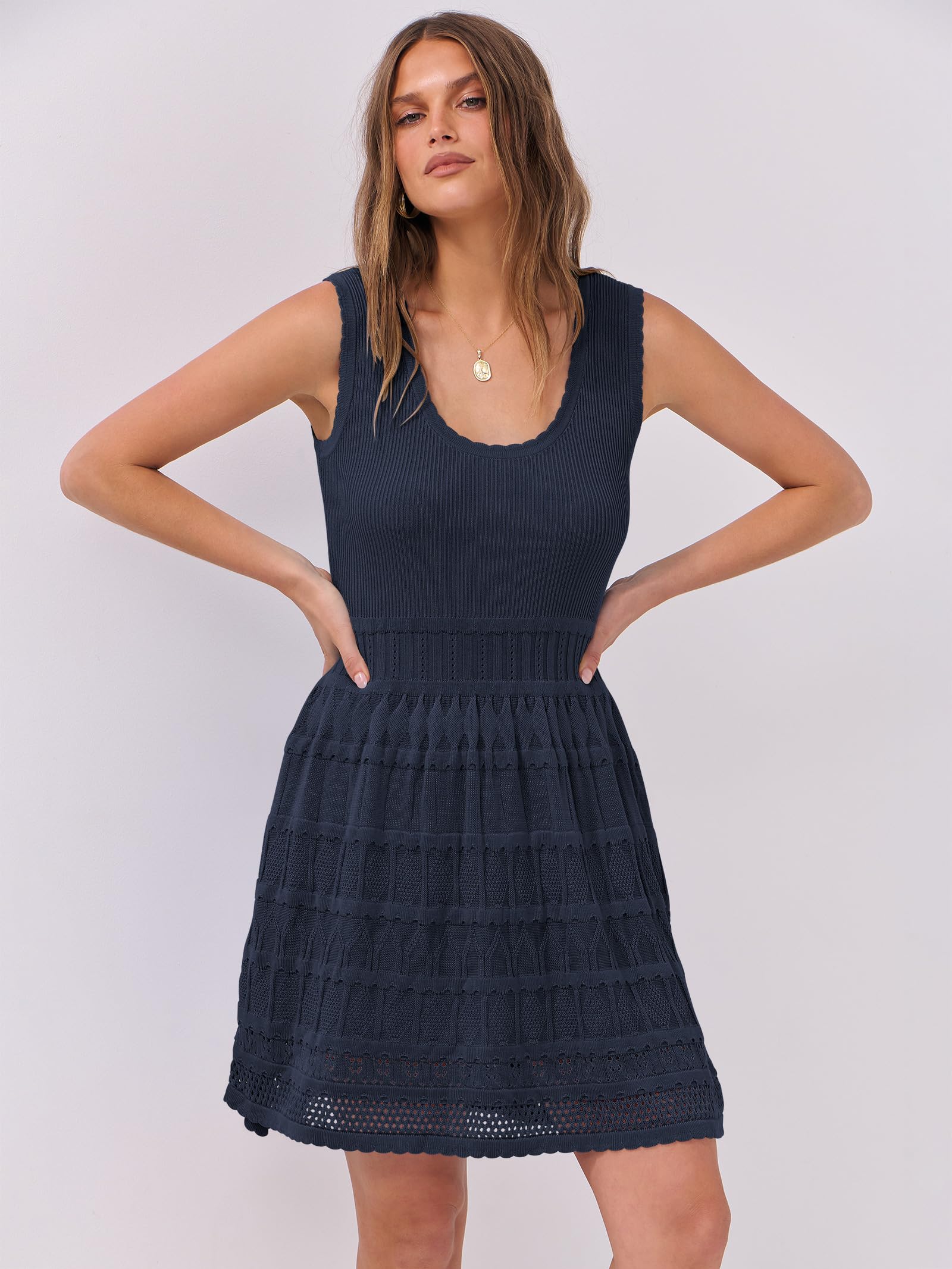 Foto 3 pulgar | Minivestido De Verano Anrabess Sin Mangas De Punto Sin Mangas Azul Marino - Venta Internacional.
