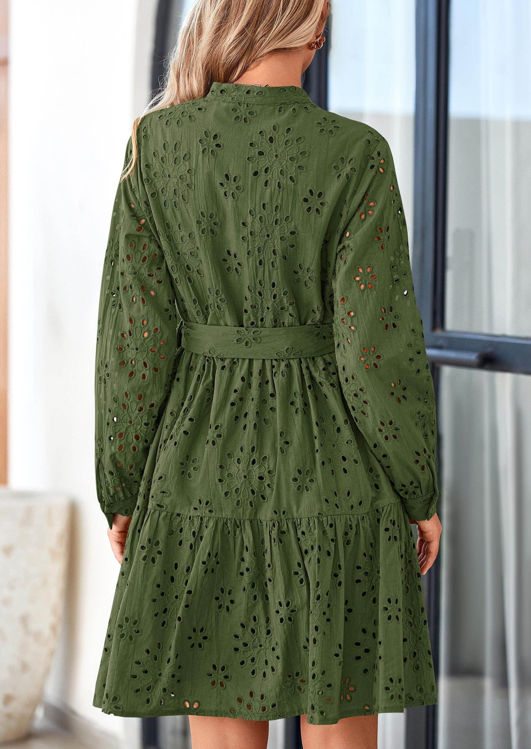 Foto 3 pulgar | Vestido Prettygarden Para Mujer, Manga Larga, Cuello En V, Línea A, Verde - Venta Internacional.