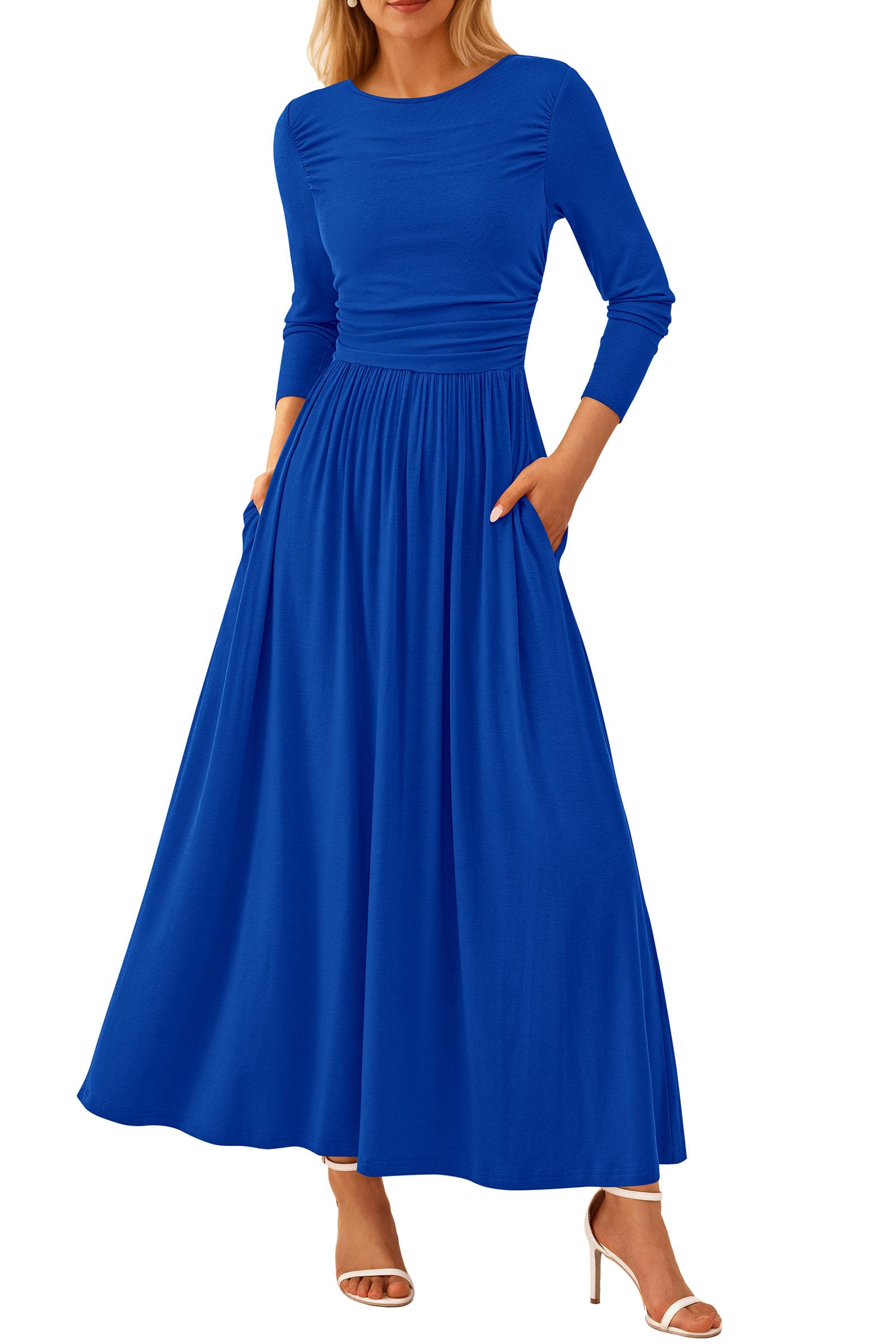 Foto 2 pulgar | Vestido Largo Prettygarden Para Mujer, Manga Larga, Primavera, Azul Real - Venta Internacional.