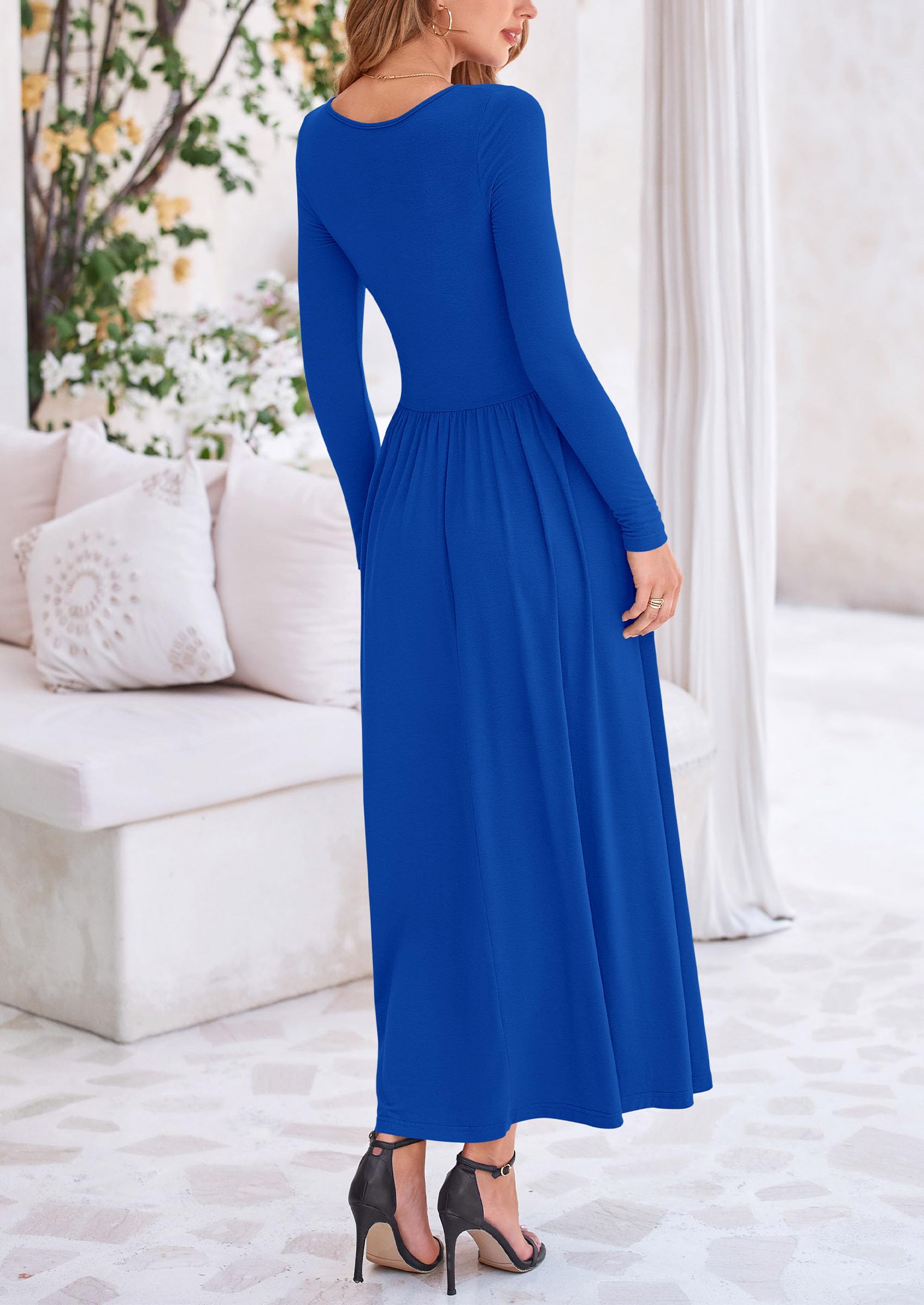 Foto 2 | Vestido Largo Prettygarden Para Mujer, Manga Larga, Primavera, Azul Real - Venta Internacional.