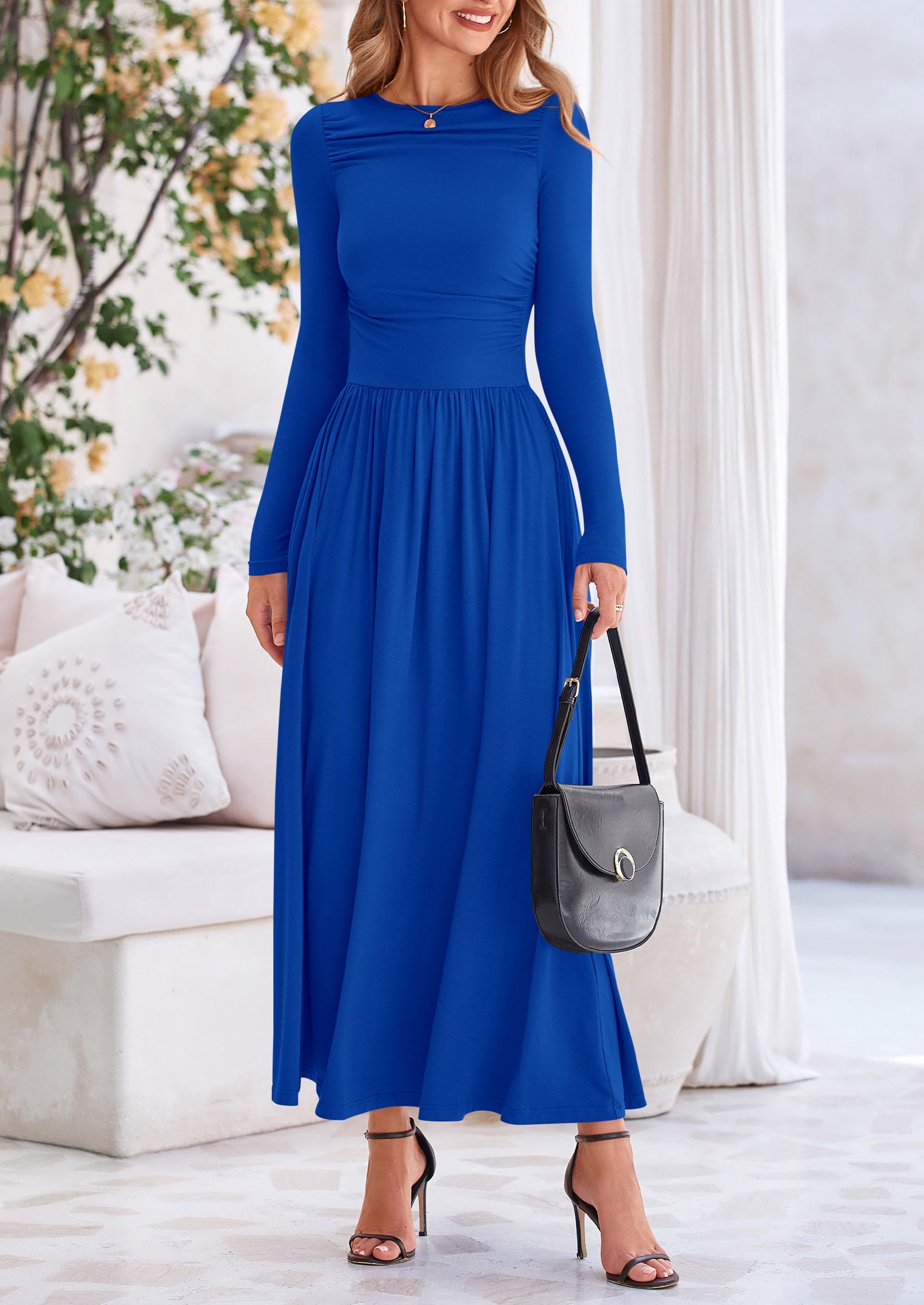 Foto 6 pulgar | Vestido Largo Prettygarden Para Mujer, Manga Larga, Primavera, Azul Real - Venta Internacional.