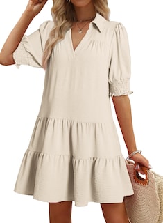 Foto 1 | Vestido De Verano Dokotoo, Talla Grande, Cuello En V, Cuello En V, Beige - Venta Internacional.