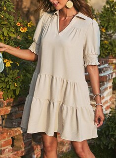 Foto 2 | Vestido De Verano Dokotoo, Talla Grande, Cuello En V, Cuello En V, Beige - Venta Internacional.