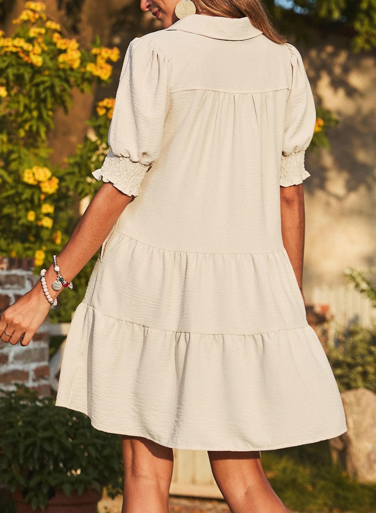 Foto 6 pulgar | Vestido De Verano Dokotoo, Talla Grande, Cuello En V, Cuello En V, Beige - Venta Internacional.