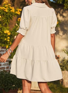 Foto 5 | Vestido De Verano Dokotoo, Talla Grande, Cuello En V, Cuello En V, Beige - Venta Internacional.