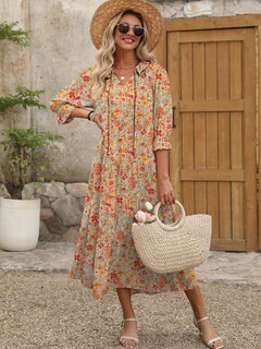 Foto 3 | Vestido Largo Anrabess De Verano Con Estampado Floral Y Cuello En V Y Manga Abullonada Para Mujer - Venta Internacional.