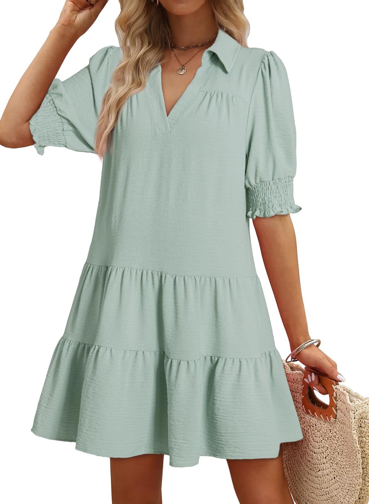 Foto 2 pulgar | Vestido Casual Dokotoo De Manga Corta Con Cuello En V Y Solapa - Venta Internacional.