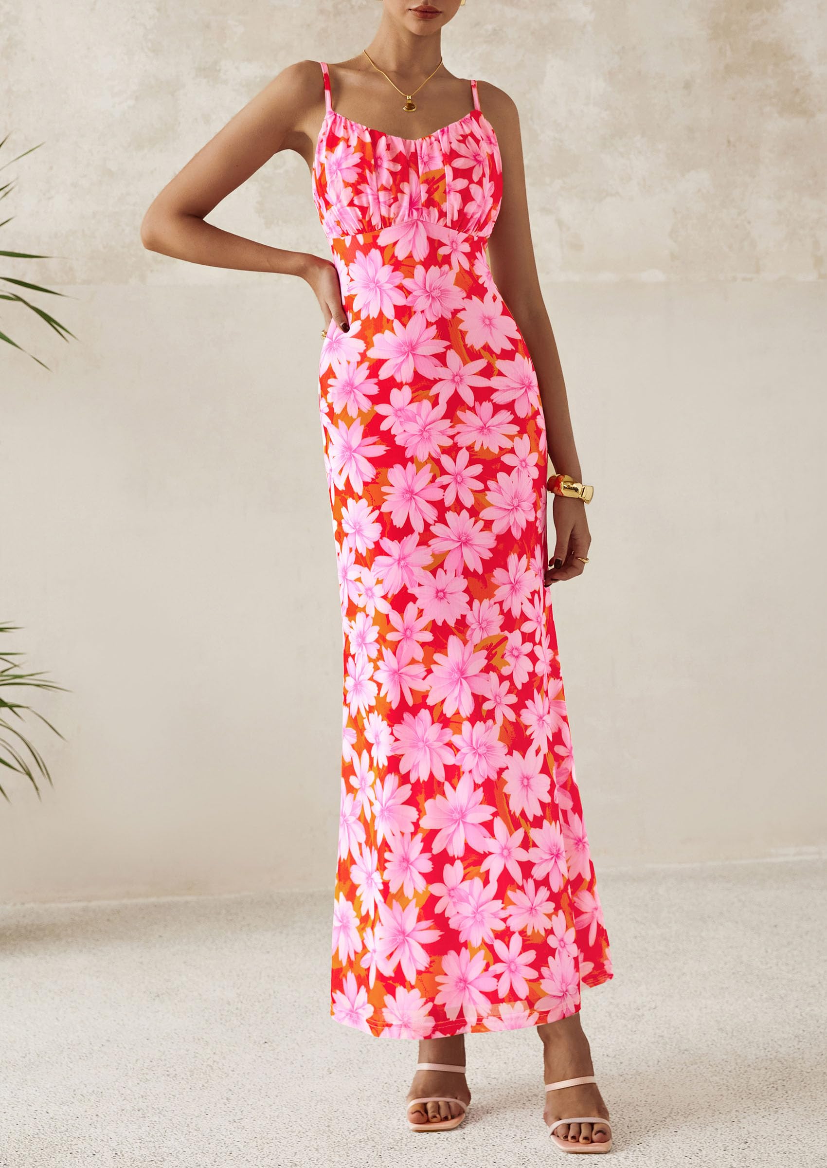Foto 4 pulgar | Vestido Largo Prettygarden Para Mujer, Ajustado Con Estampado Floral, Verano 2025 - Venta Internacional.