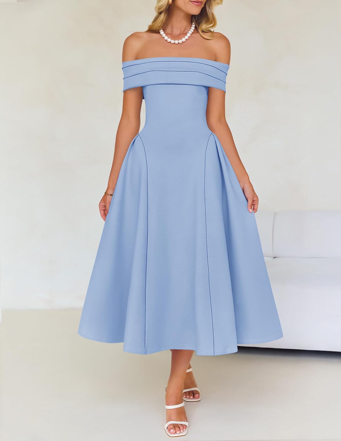 Foto 3 pulgar | Vestido De Cóctel Zesica Elegant Con Hombros Descubiertos A Line Blue Xl - Venta Internacional.