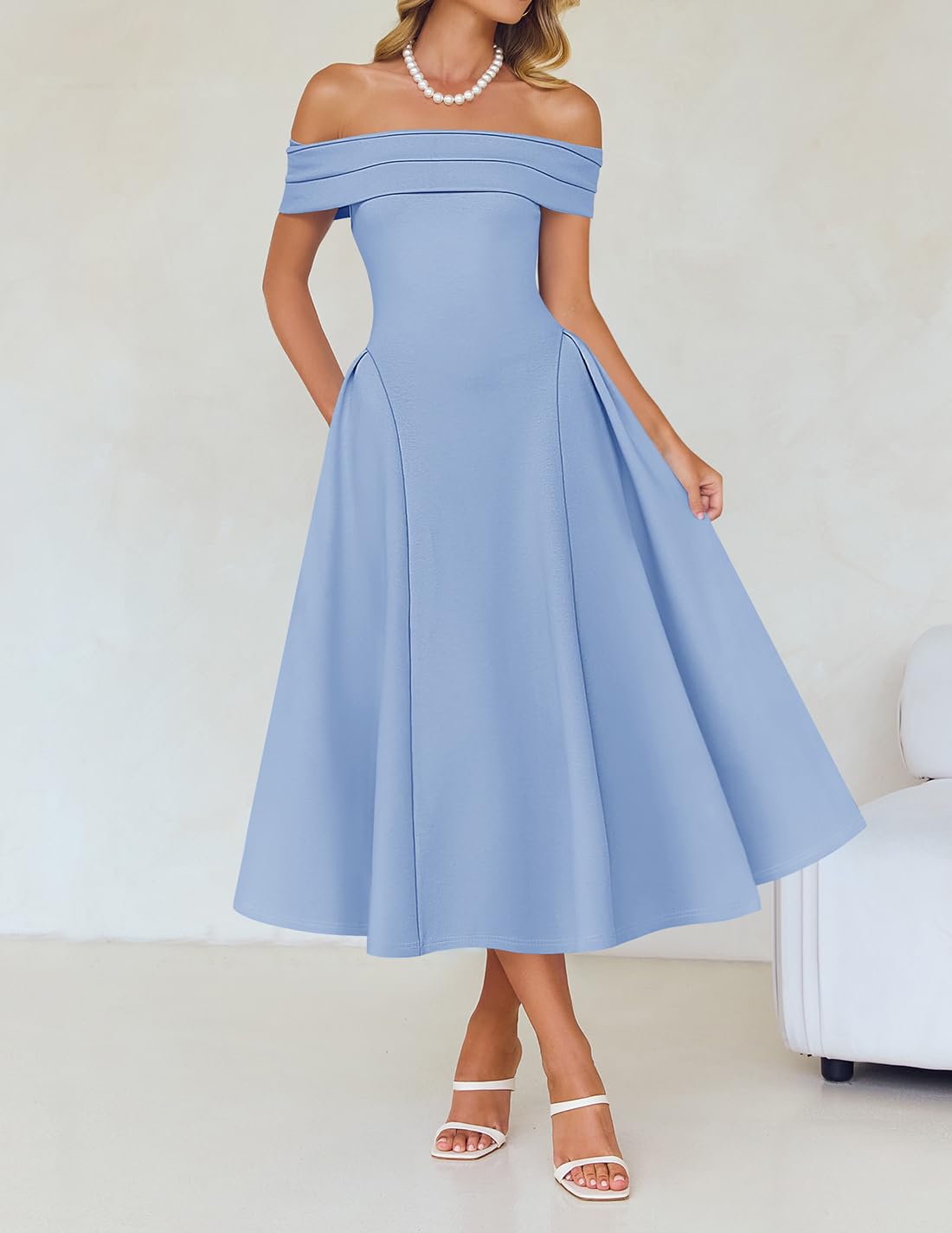 Foto 4 pulgar | Vestido De Cóctel Zesica Elegant Con Hombros Descubiertos A Line Blue Xl - Venta Internacional.