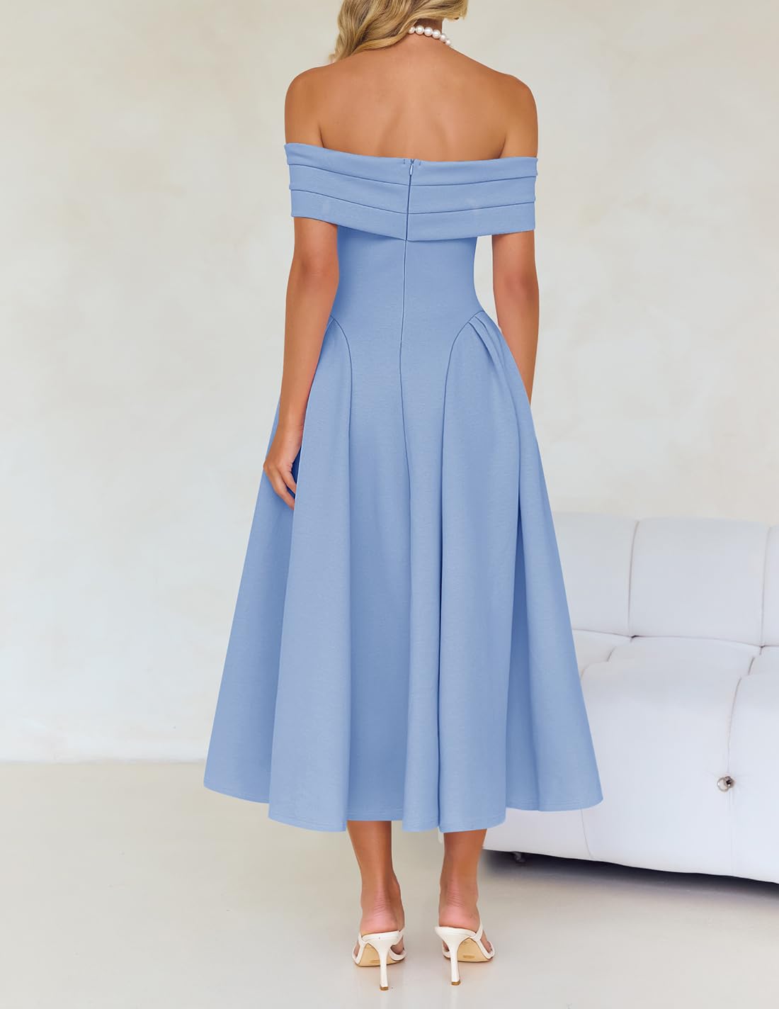Foto 5 pulgar | Vestido De Cóctel Zesica Elegant Con Hombros Descubiertos A Line Blue Xl - Venta Internacional.