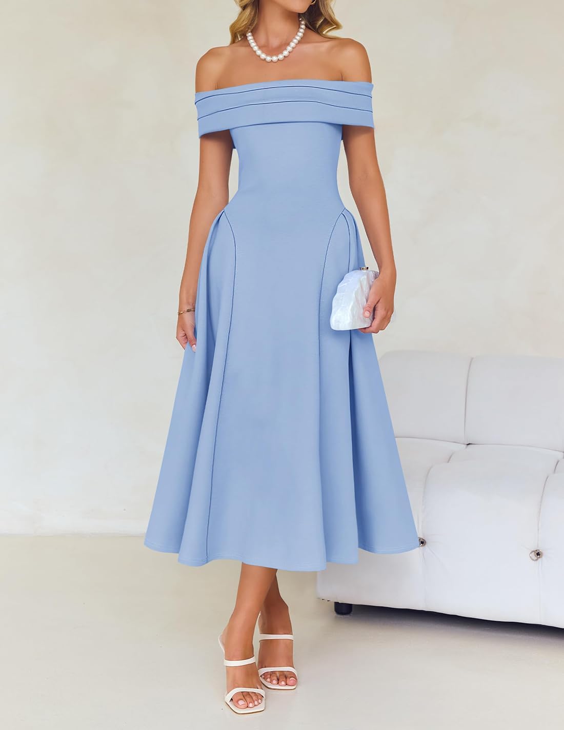 Foto 7 pulgar | Vestido De Cóctel Zesica Elegant Con Hombros Descubiertos A Line Blue Xl - Venta Internacional.