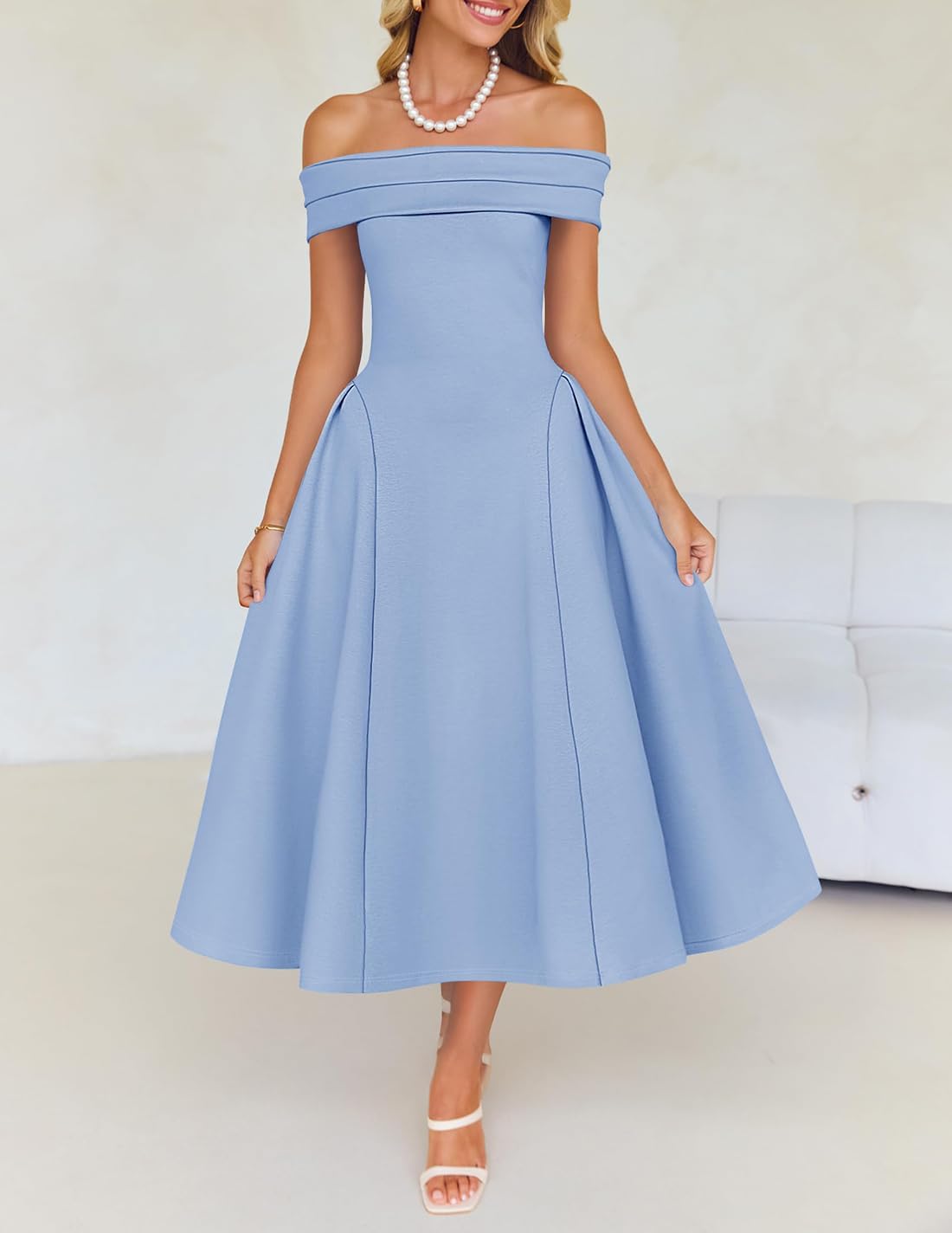 Foto 8 pulgar | Vestido De Cóctel Zesica Elegant Con Hombros Descubiertos A Line Blue Xl - Venta Internacional.