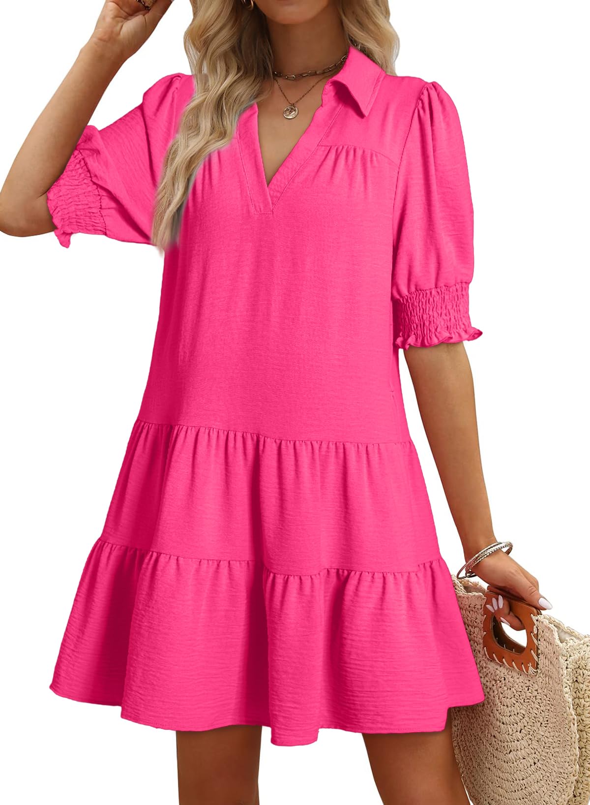 Vestido De Verano Dokotoo Con Cuello En V Plisado Para Mujer, Talla Grande - Venta Internacional.