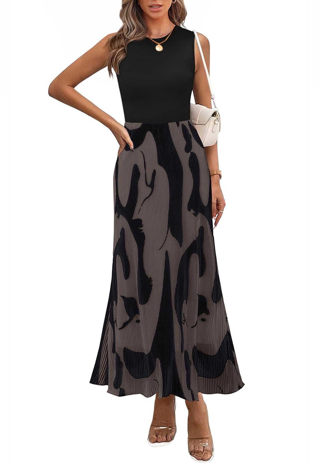 Vestido De Verano Prettygarden Floral Sin Mangas Para Mujer Marrón - Venta Internacional.