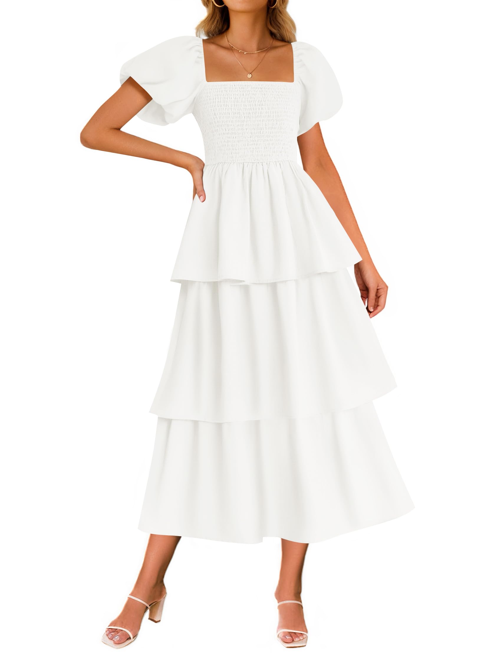 Foto 2 pulgar | Vestido Zesica Para Mujer 2025, Estilo Bohemio, Midi, Blanco, Talla Xl - Venta Internacional.