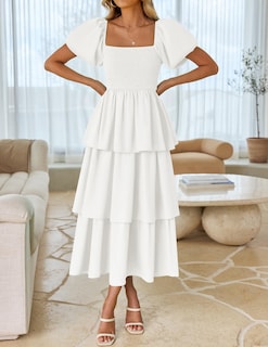 Foto 2 | Vestido Zesica Para Mujer 2025, Estilo Bohemio, Midi, Blanco, Talla Xl - Venta Internacional.
