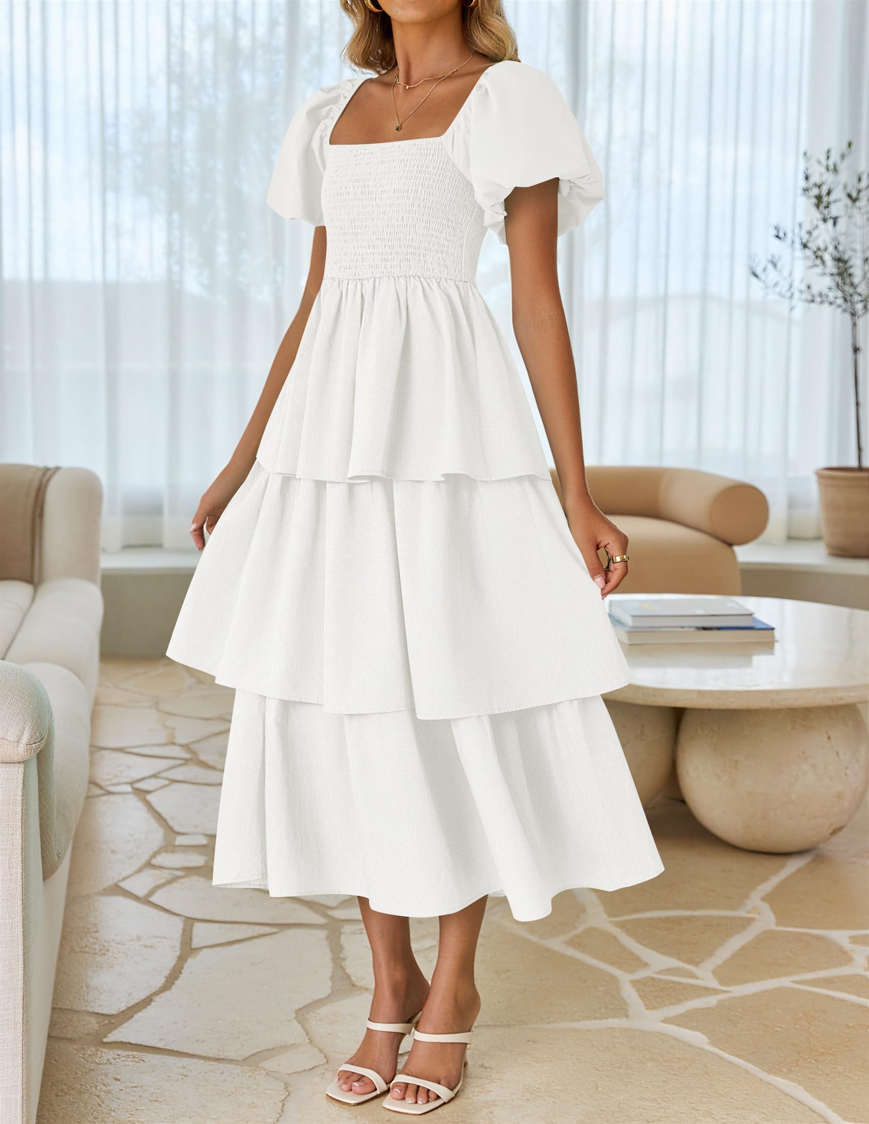 Foto 4 pulgar | Vestido Zesica Para Mujer 2025, Estilo Bohemio, Midi, Blanco, Talla Xl - Venta Internacional.