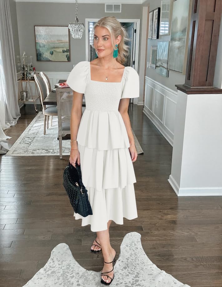 Foto 6 | Vestido Zesica Para Mujer 2025, Estilo Bohemio, Midi, Blanco, Talla Xl - Venta Internacional.