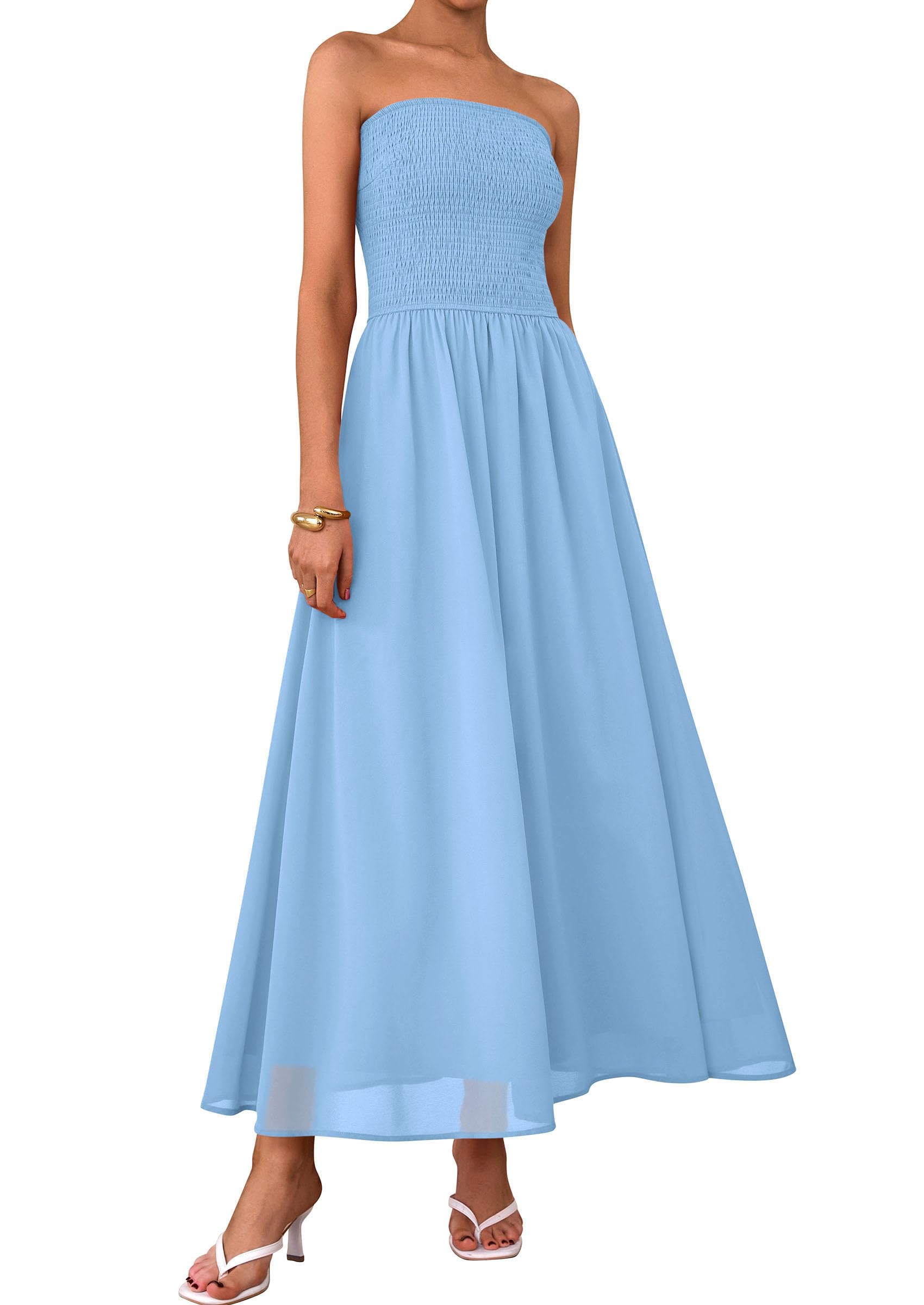 Foto 2 pulgar | Vestido De Invitada De Boda Prettygarden Tube Top Maxi Azul Claro - Venta Internacional.