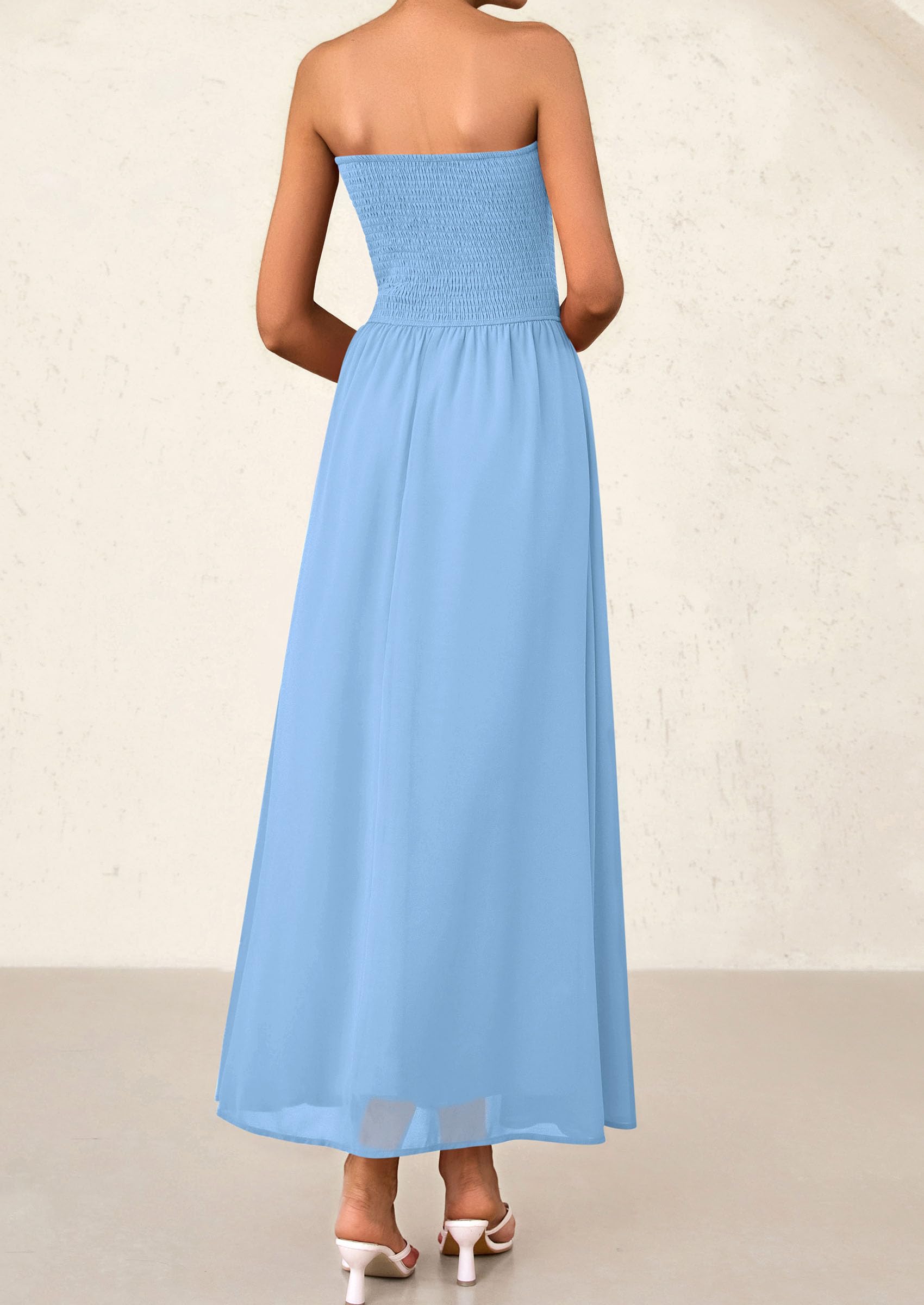 Foto 3 pulgar | Vestido De Invitada De Boda Prettygarden Tube Top Maxi Azul Claro - Venta Internacional.