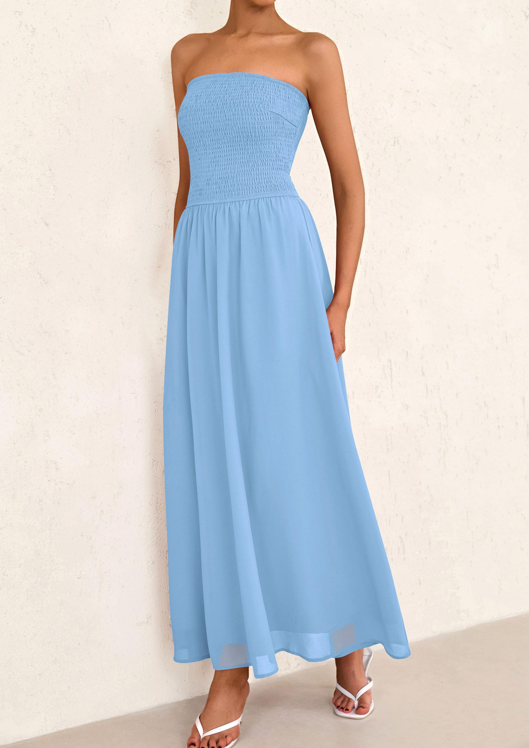 Foto 5 pulgar | Vestido De Invitada De Boda Prettygarden Tube Top Maxi Azul Claro - Venta Internacional.