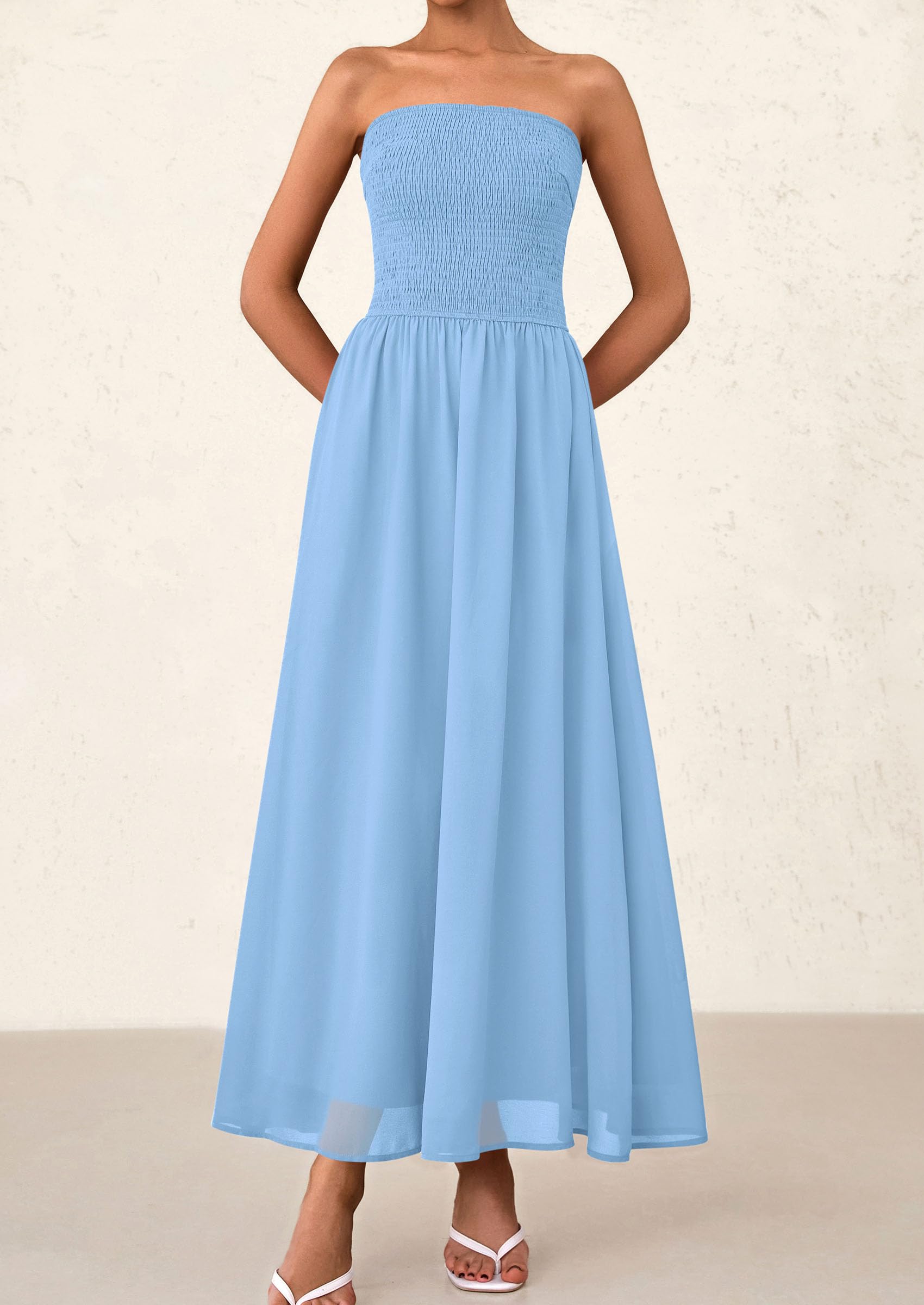 Foto 6 pulgar | Vestido De Invitada De Boda Prettygarden Tube Top Maxi Azul Claro - Venta Internacional.