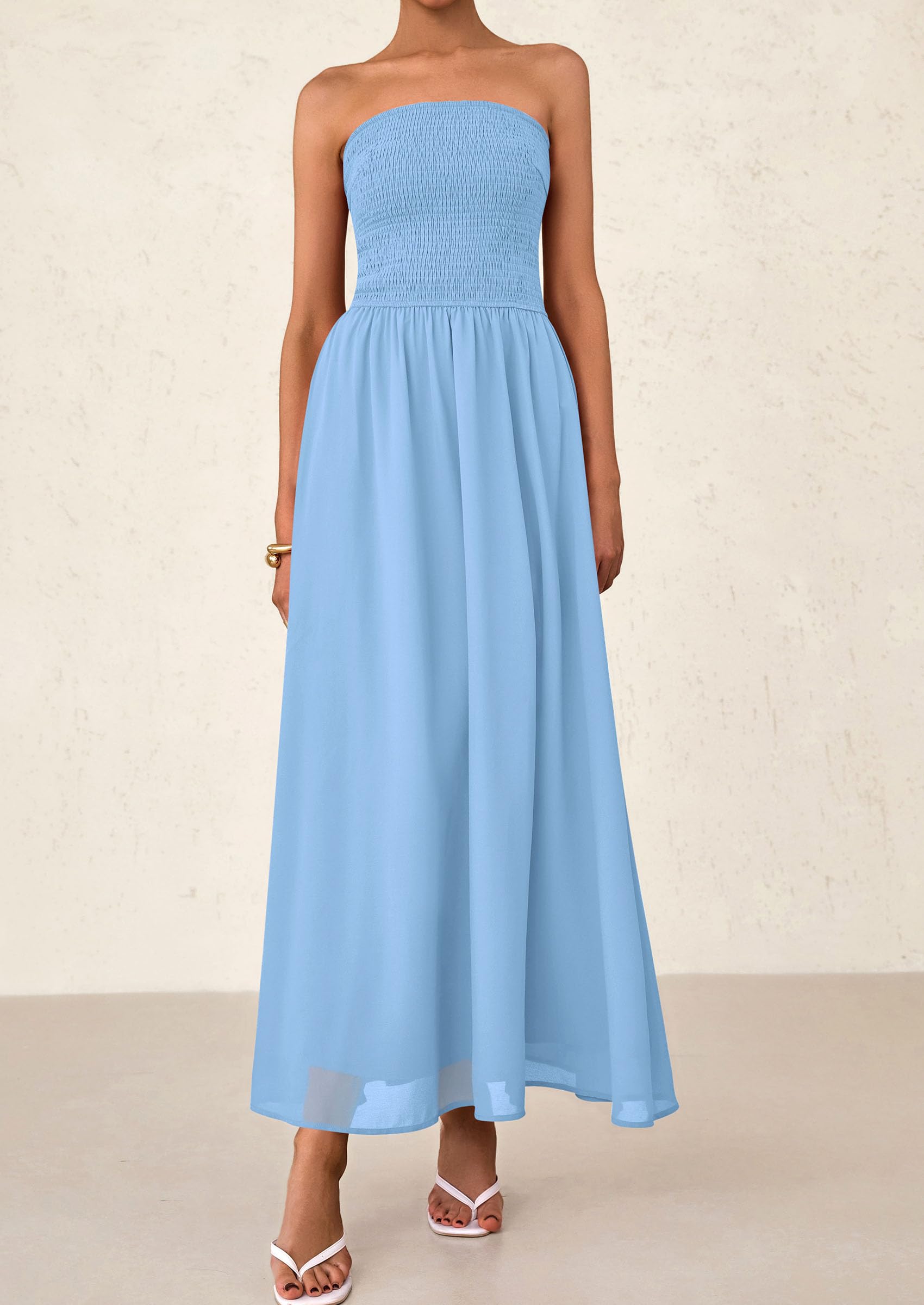 Foto 8 pulgar | Vestido De Invitada De Boda Prettygarden Tube Top Maxi Azul Claro - Venta Internacional.