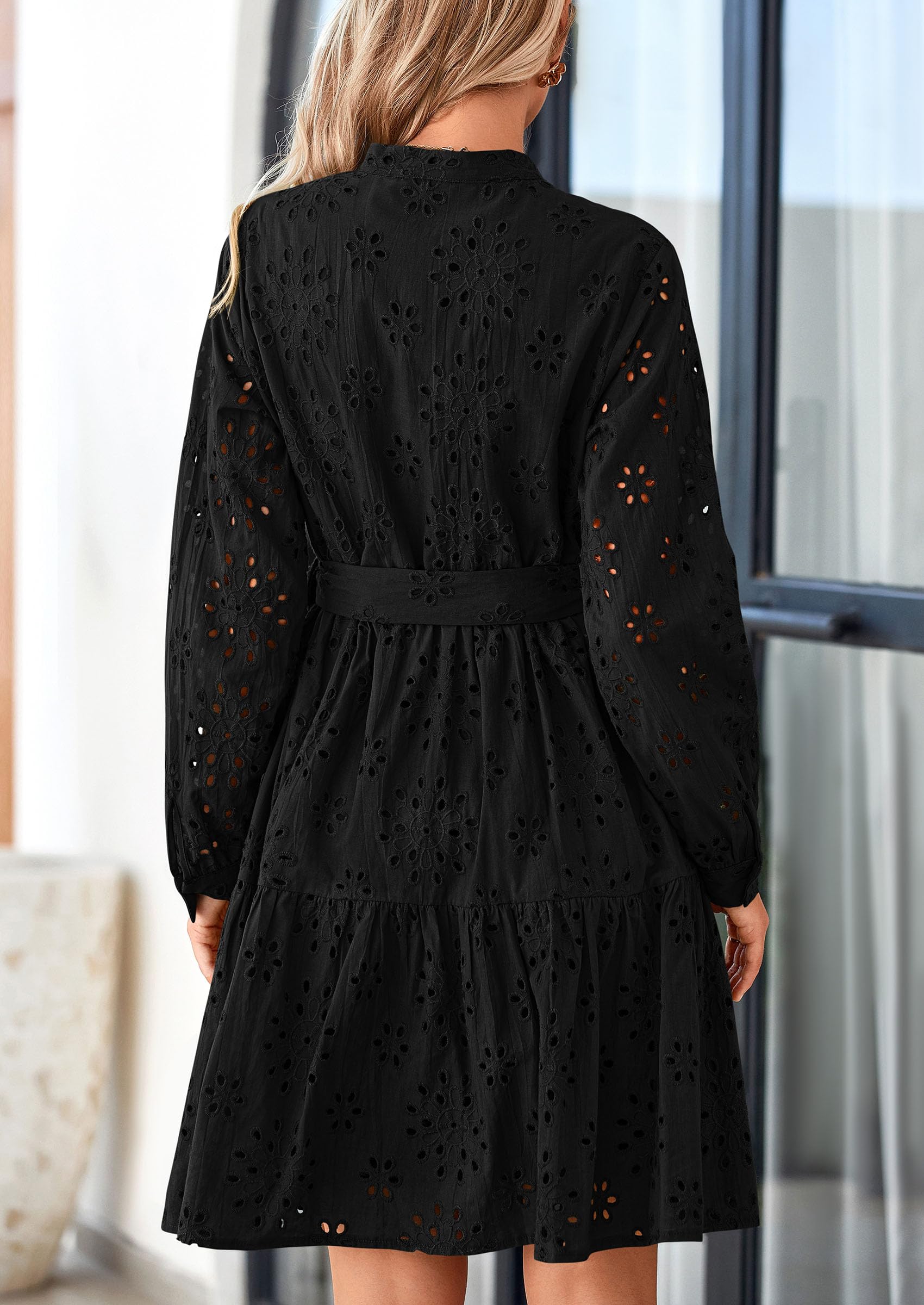 Foto 2 | Vestido Prettygarden Para Mujer, Manga Larga, Cuello En V, Línea A, Negro - Venta Internacional.