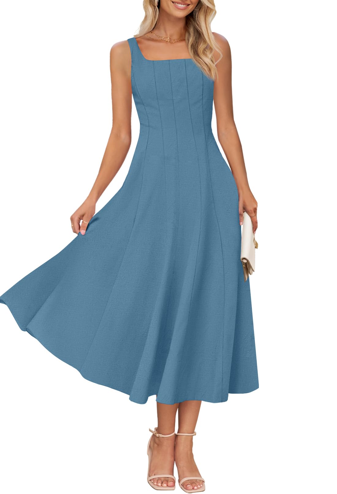 Foto 2 pulgar | Vestido Midi Merokeety Para Mujer 2025, Verano, Sin Mangas, Azul Oscuro - Venta Internacional.