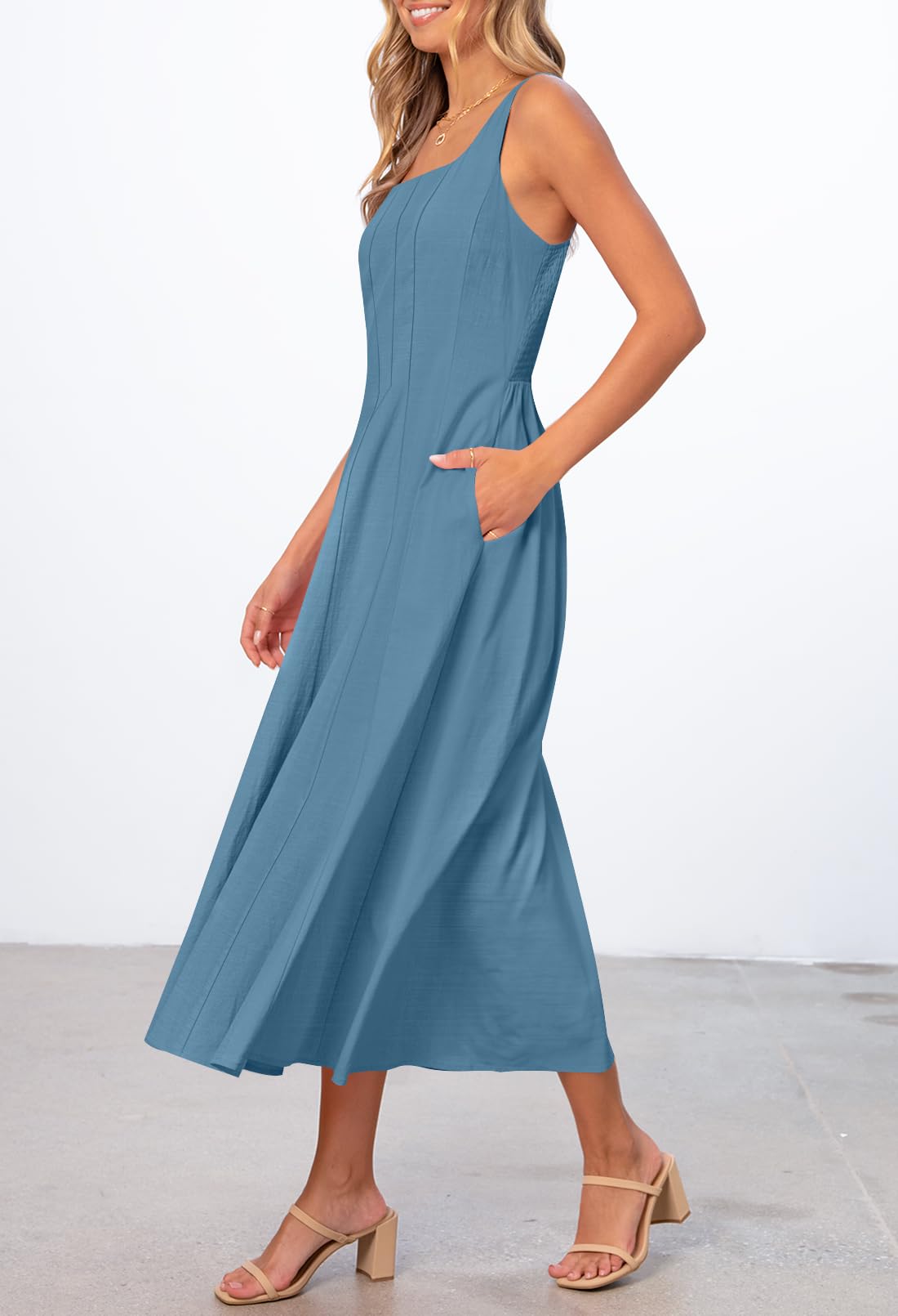 Foto 3 pulgar | Vestido Midi Merokeety Para Mujer 2025, Verano, Sin Mangas, Azul Oscuro - Venta Internacional.