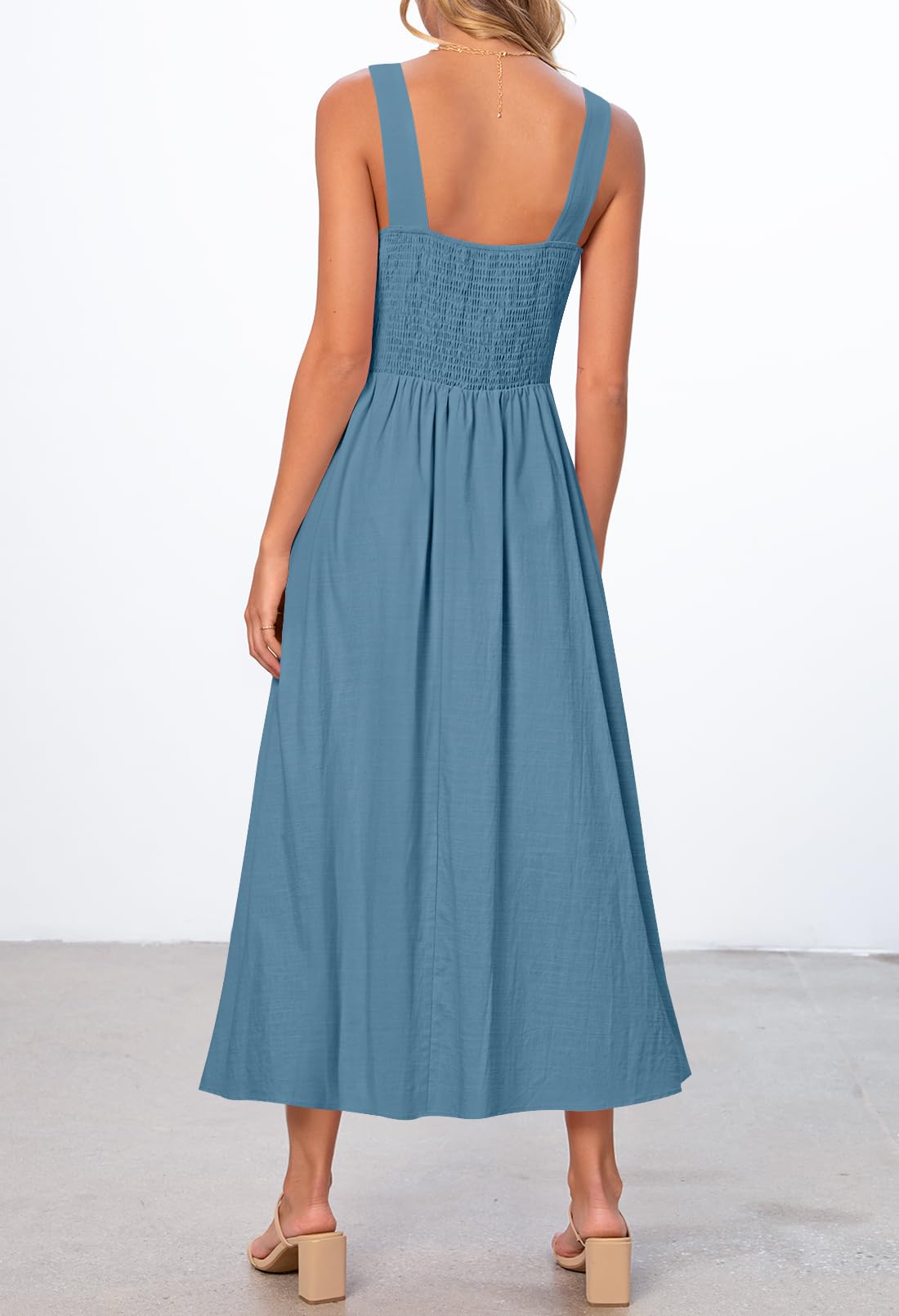 Foto 3 | Vestido Midi Merokeety Para Mujer 2025, Verano, Sin Mangas, Azul Oscuro - Venta Internacional.