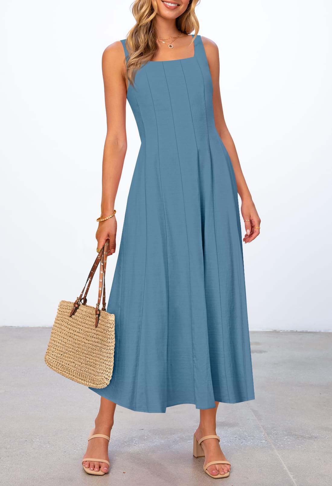 Foto 5 pulgar | Vestido Midi Merokeety Para Mujer 2025, Verano, Sin Mangas, Azul Oscuro - Venta Internacional.