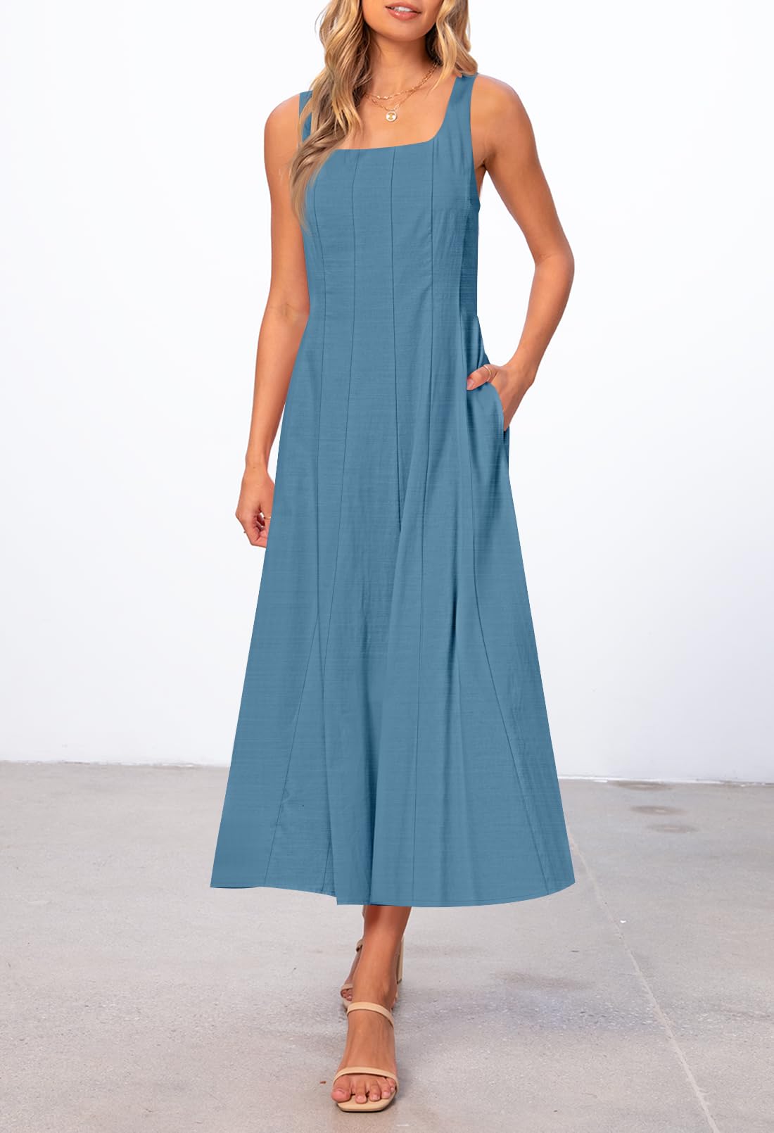 Foto 7 pulgar | Vestido Midi Merokeety Para Mujer 2025, Verano, Sin Mangas, Azul Oscuro - Venta Internacional.