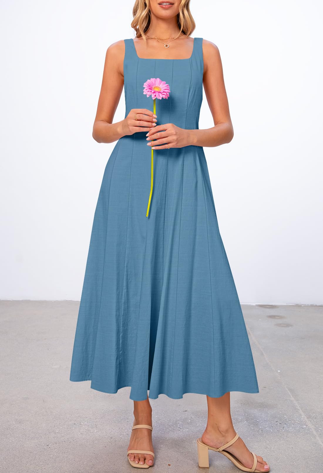 Foto 8 pulgar | Vestido Midi Merokeety Para Mujer 2025, Verano, Sin Mangas, Azul Oscuro - Venta Internacional.