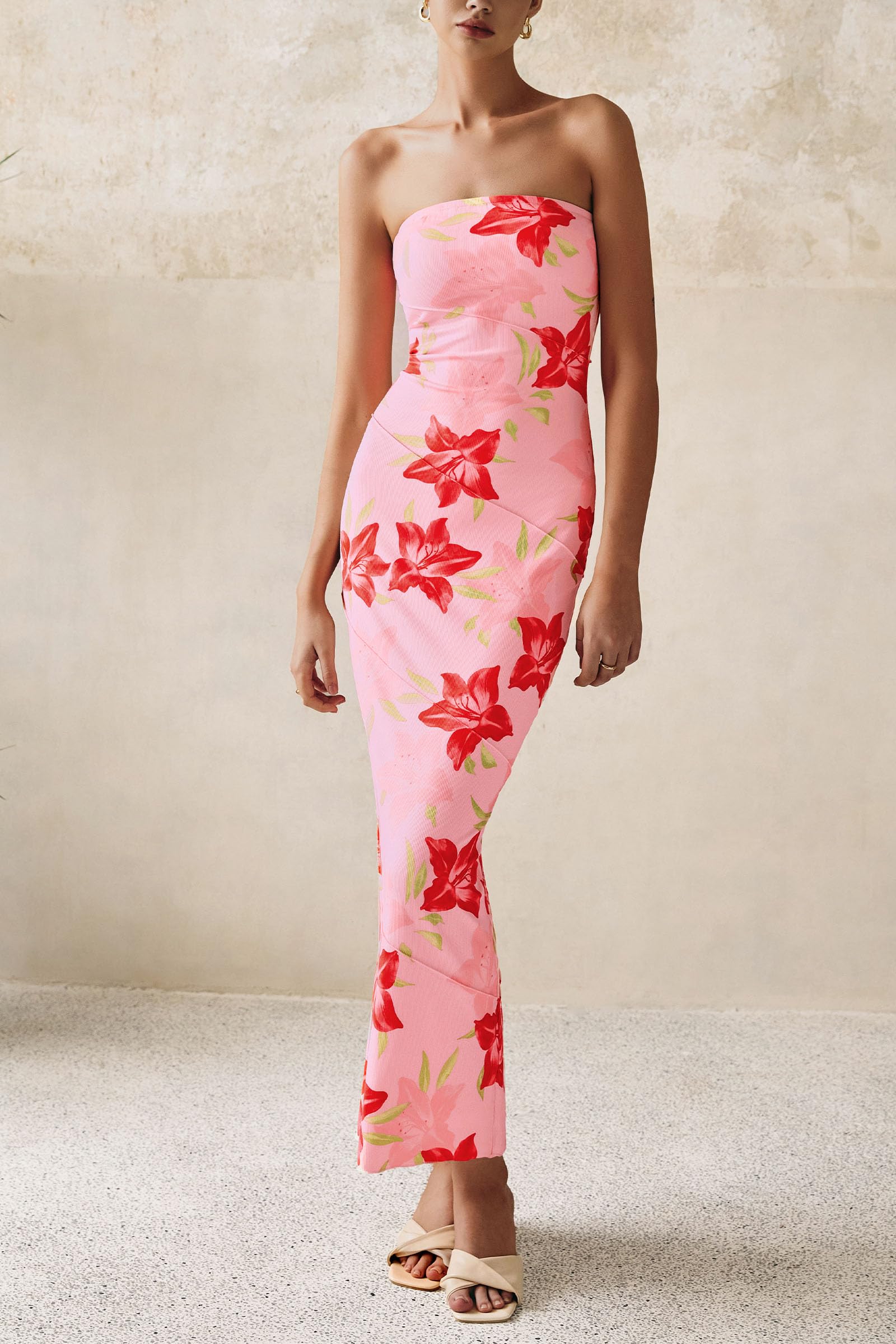 Foto 4 pulgar | Vestido Largo Prettygarden Para Mujer 2025 Con Estampado Floral Acanalado - Venta Internacional.