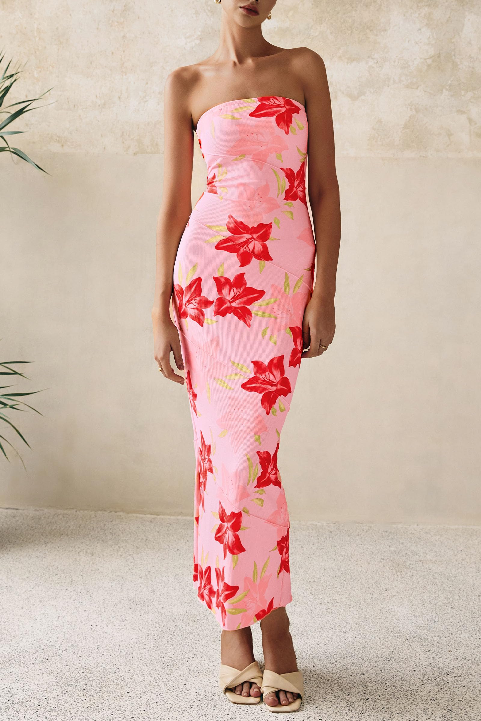 Foto 5 pulgar | Vestido Largo Prettygarden Para Mujer 2025 Con Estampado Floral Acanalado - Venta Internacional.