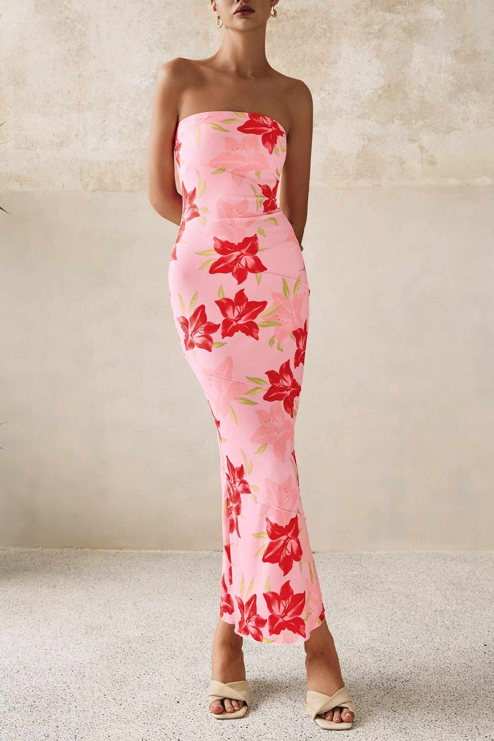 Foto 6 pulgar | Vestido Largo Prettygarden Para Mujer 2025 Con Estampado Floral Acanalado - Venta Internacional.