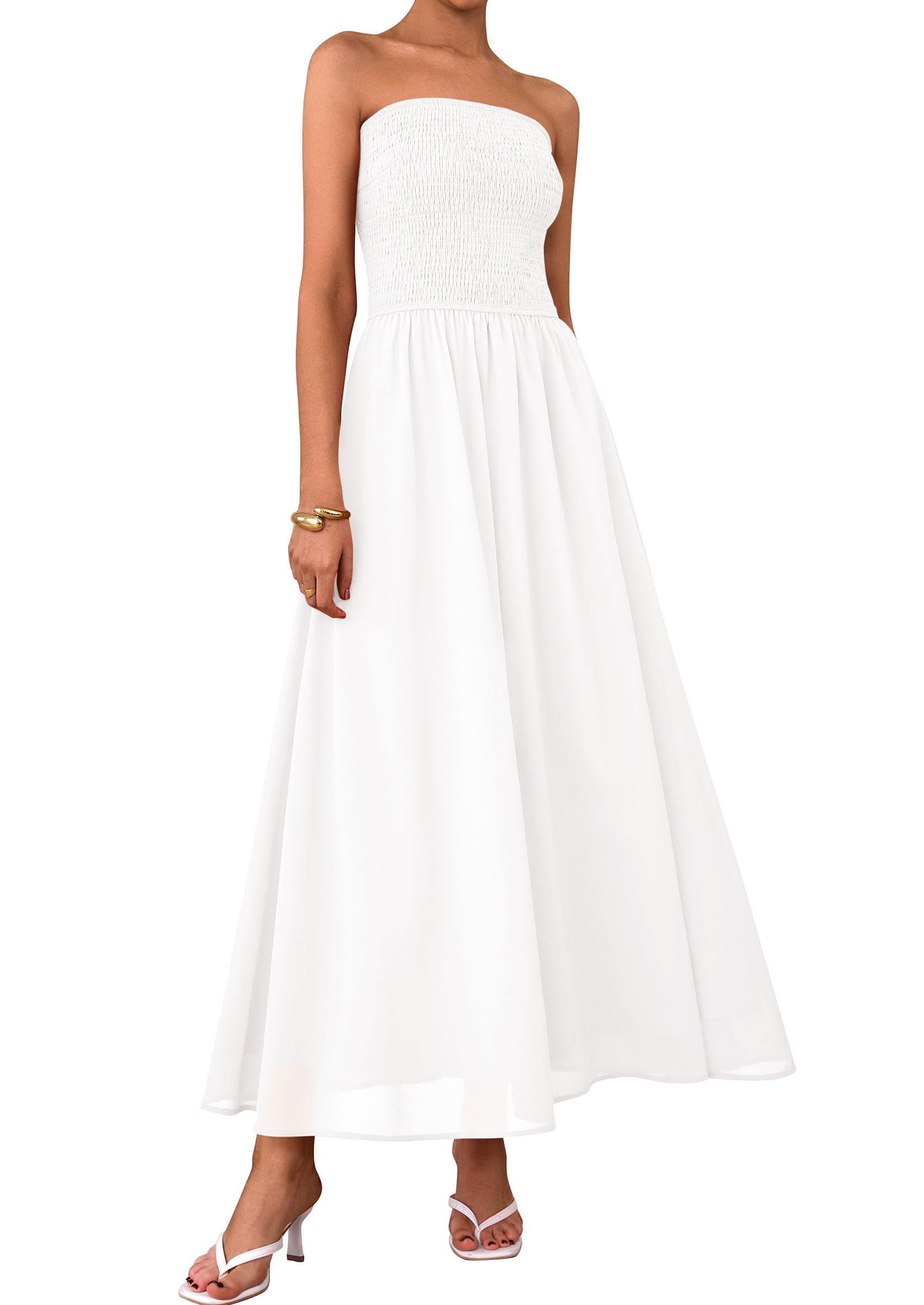 Foto 2 pulgar | Vestido De Invitada De Boda Prettygarden Tube Top Maxi White Xxl - Venta Internacional.