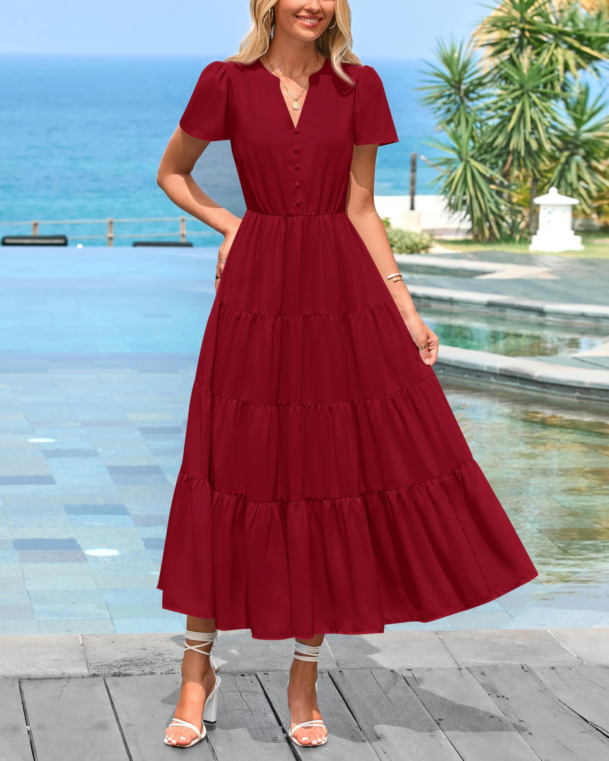 Foto 3 pulgar | Vestido Prettygarden Midi Cuello V Rojo para Mujer - Venta Internacional