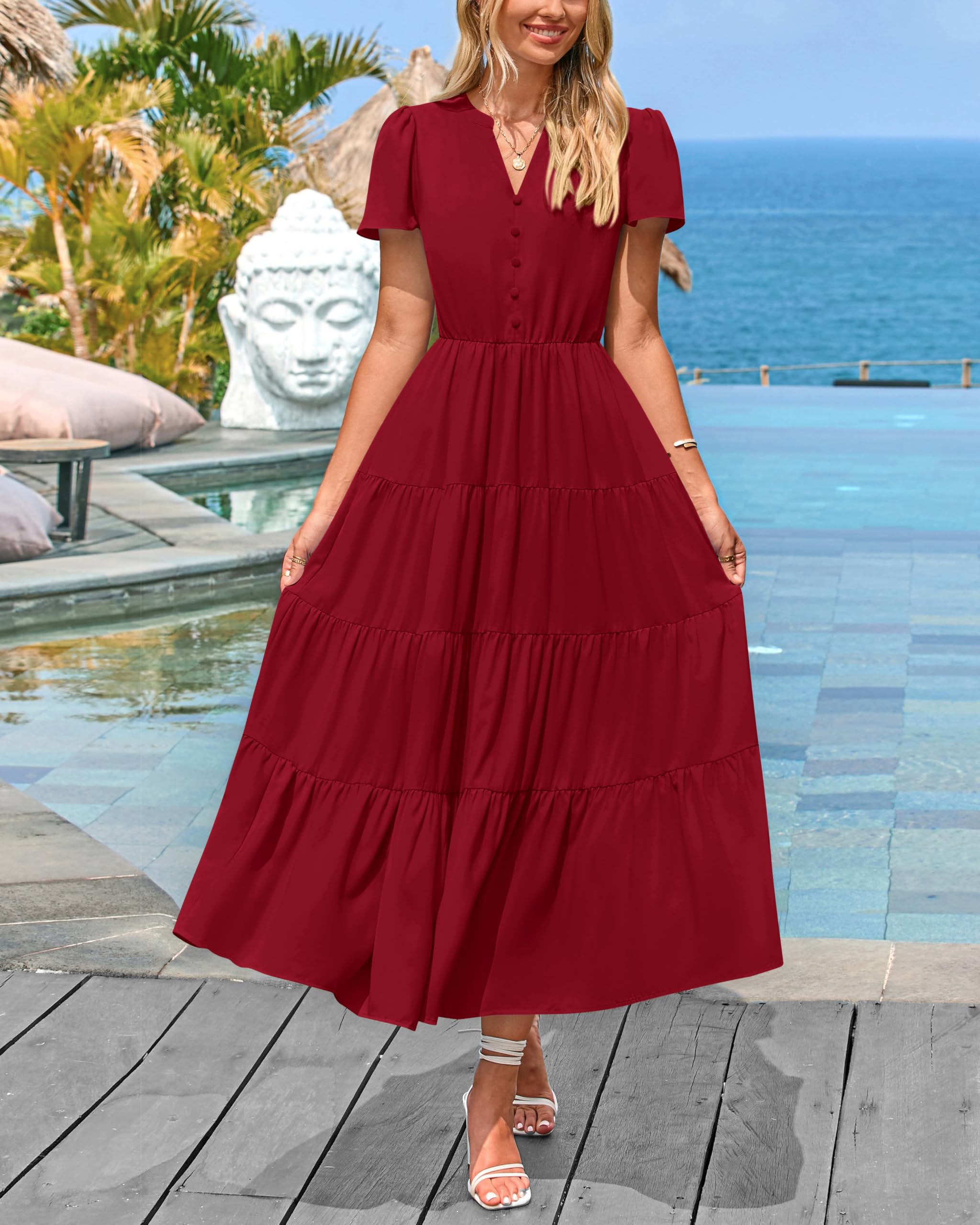 Foto 4 pulgar | Vestido Prettygarden Midi Cuello V Rojo para Mujer - Venta Internacional