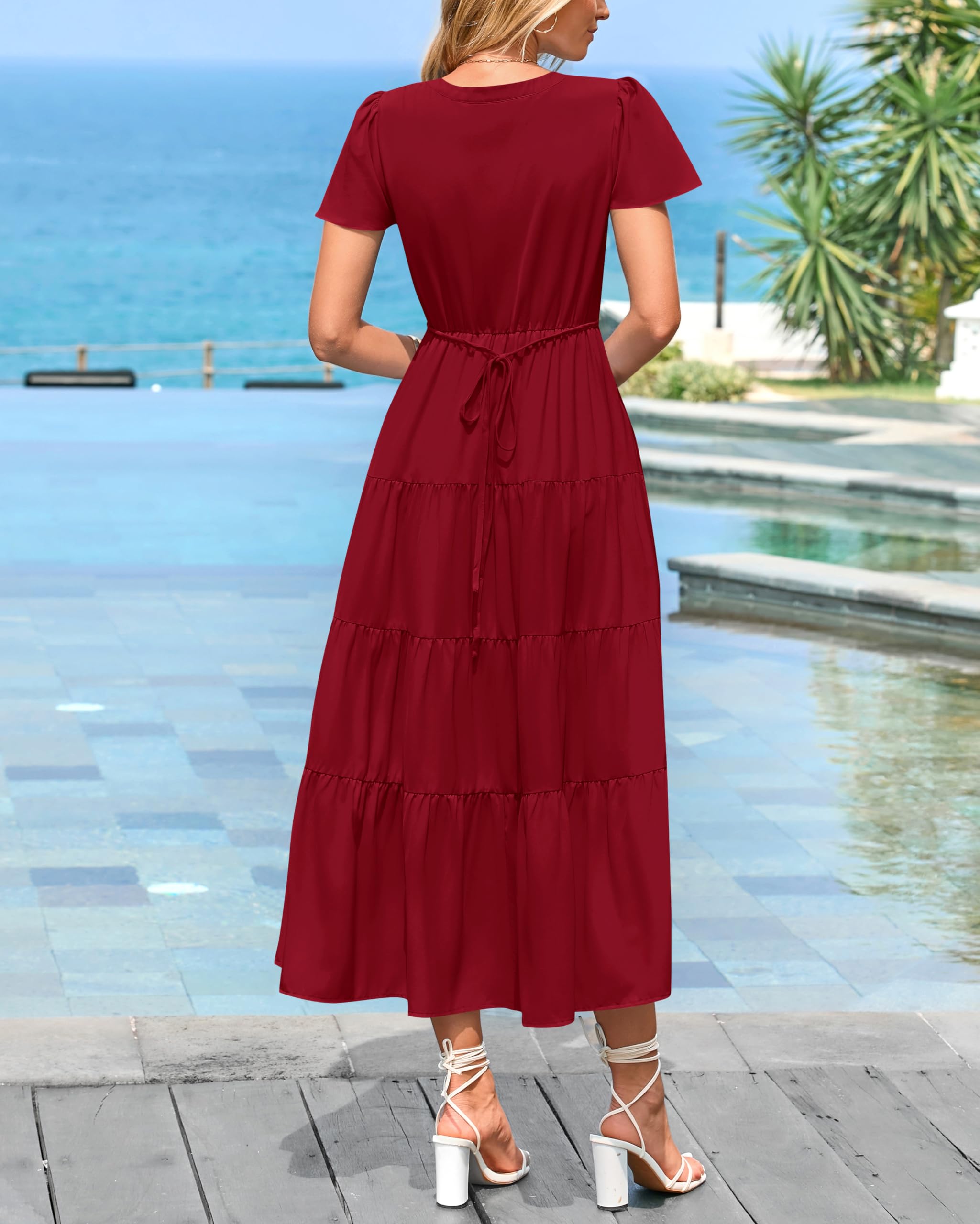 Foto 6 pulgar | Vestido Prettygarden Midi Cuello V Rojo para Mujer - Venta Internacional