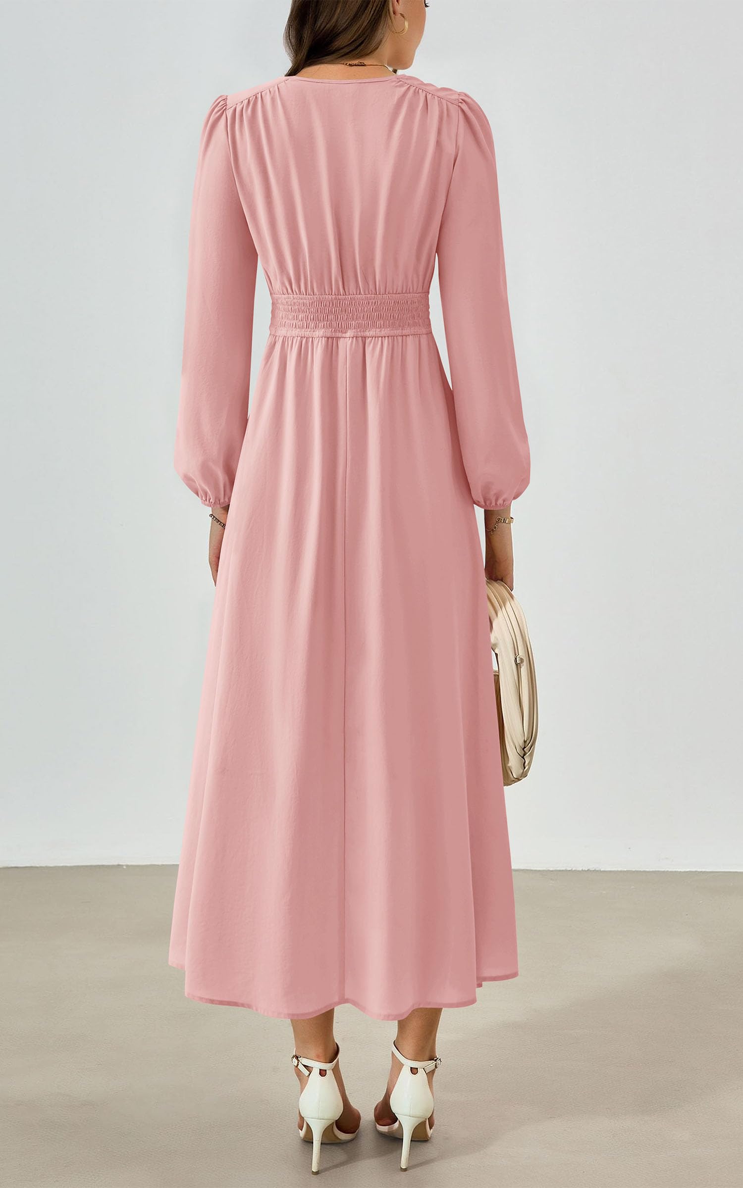 Foto 2 | Vestido Largo Prettygarden 2025 Primavera Con Cuello En V Y Manga Larga Para Mujer - Venta Internacional.