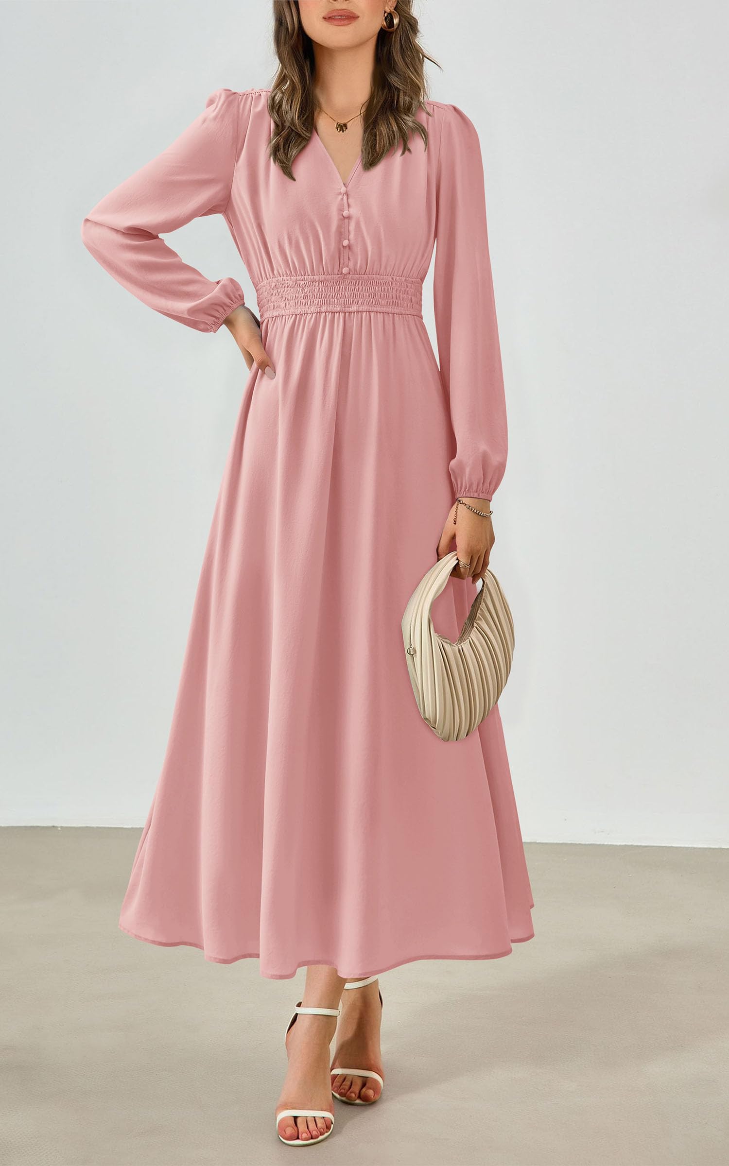 Foto 5 pulgar | Vestido Largo Prettygarden 2025 Primavera Con Cuello En V Y Manga Larga Para Mujer - Venta Internacional.