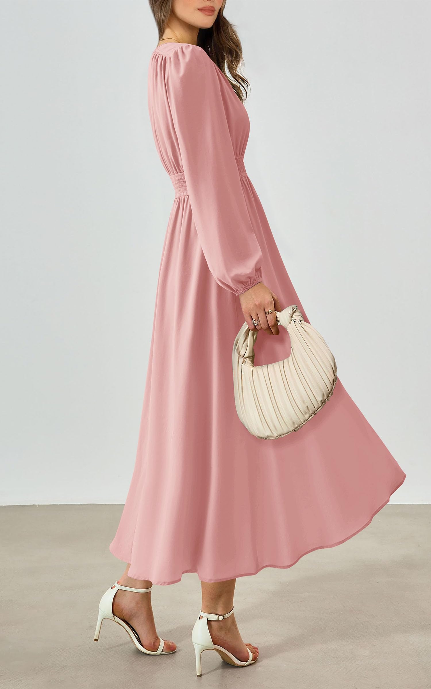 Foto 5 | Vestido Largo Prettygarden 2025 Primavera Con Cuello En V Y Manga Larga Para Mujer - Venta Internacional.