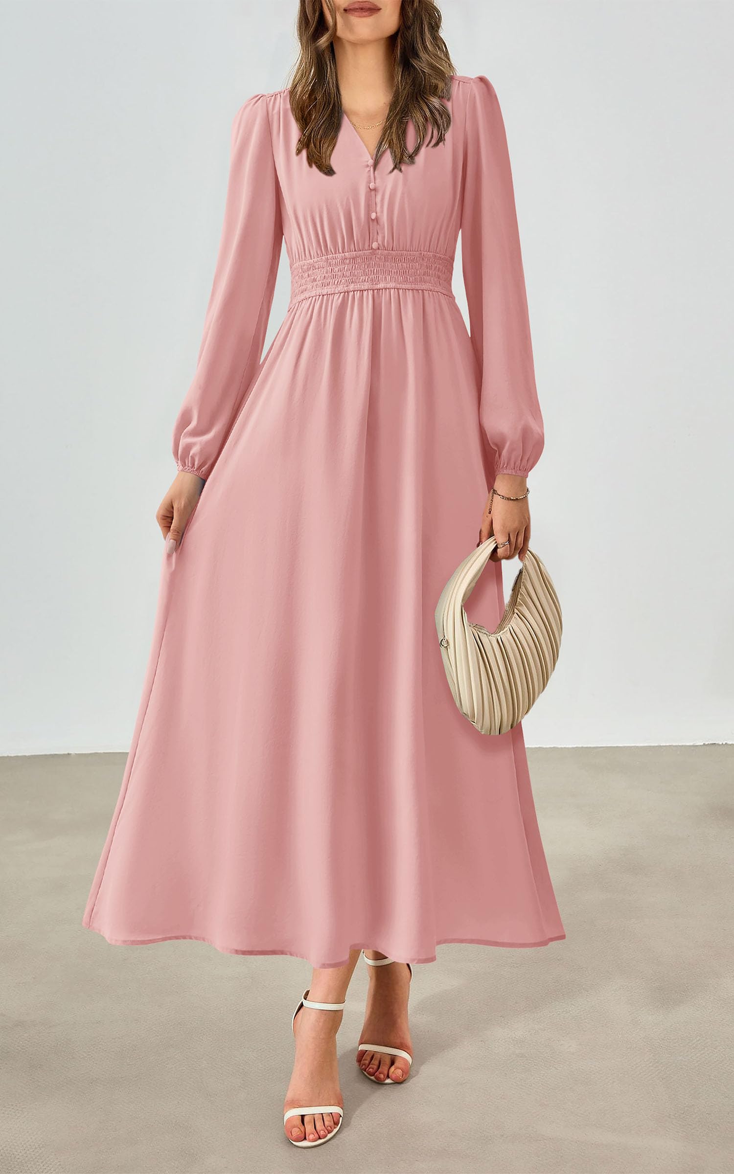 Foto 7 | Vestido Largo Prettygarden 2025 Primavera Con Cuello En V Y Manga Larga Para Mujer - Venta Internacional.