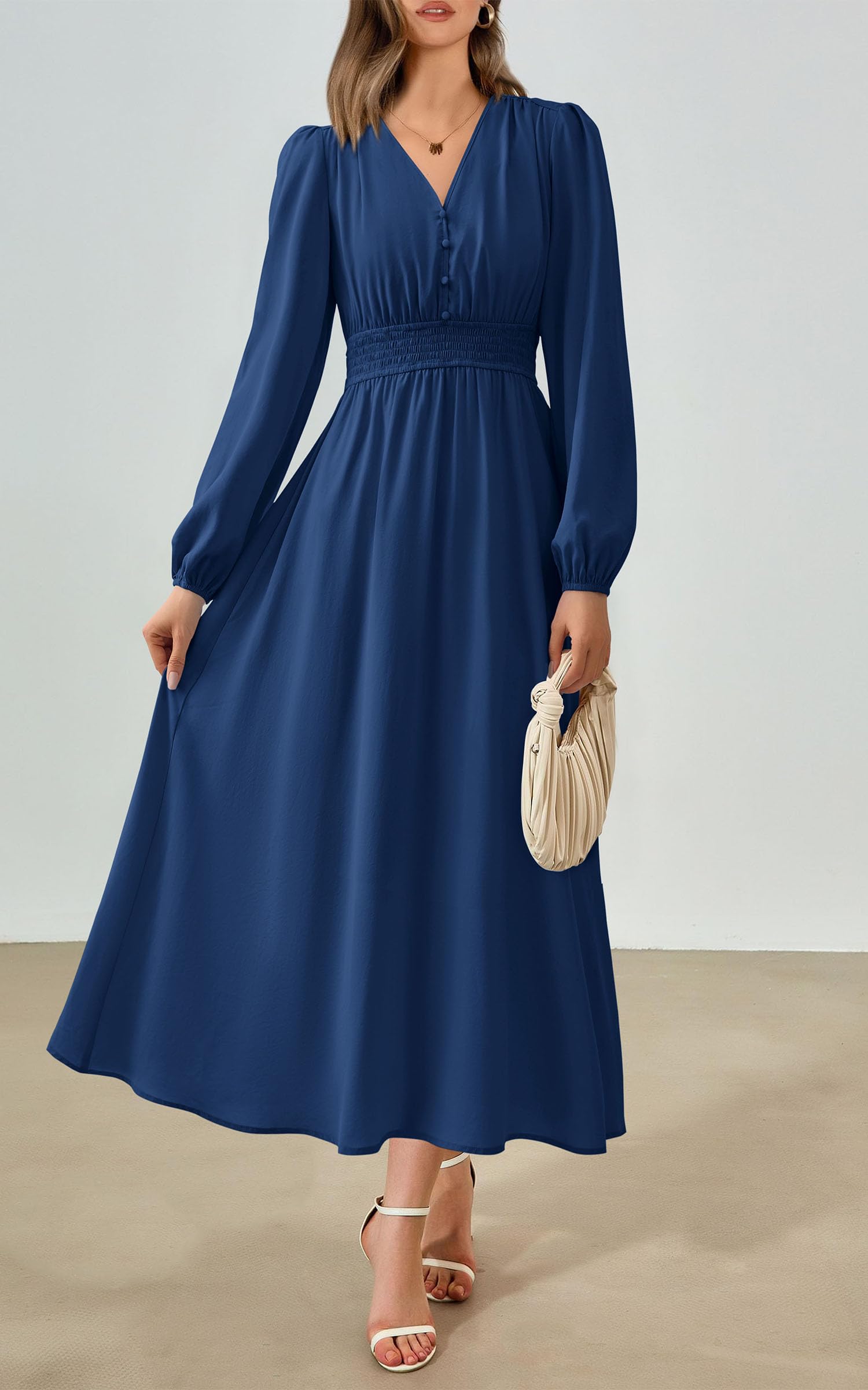 Foto 4 pulgar | Vestido Largo Prettygarden 2025 Primavera Manga Larga Con Cuello En V Para Mujer - Venta Internacional.